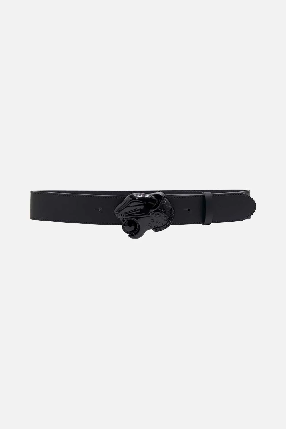 LEOPARD HEAD BUCKLE BELT SOLID BLACK