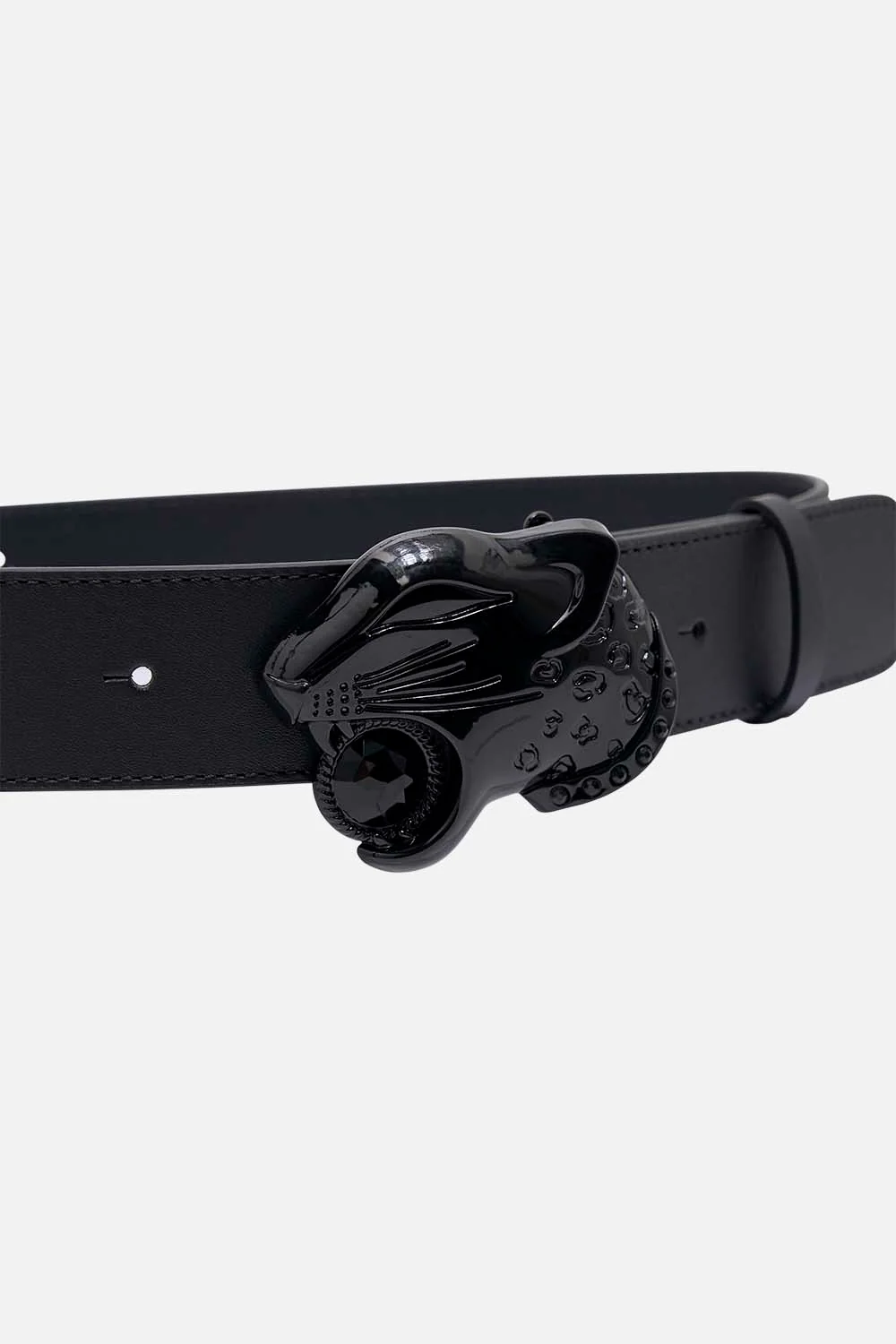 LEOPARD HEAD BUCKLE BELT SOLID BLACK - Image 2