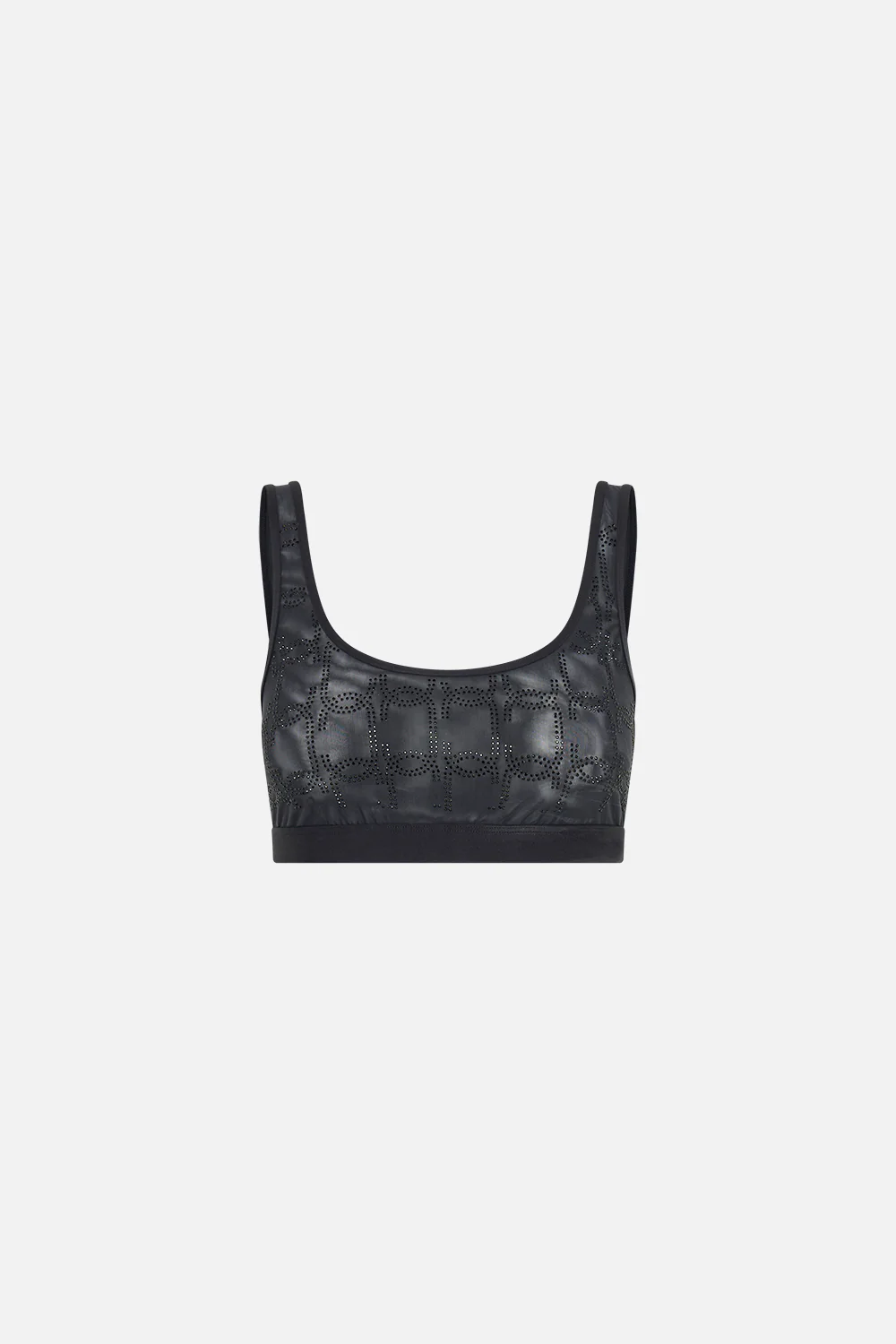 MESH ROUND NECK CROP SOLID BLACK - Image 3