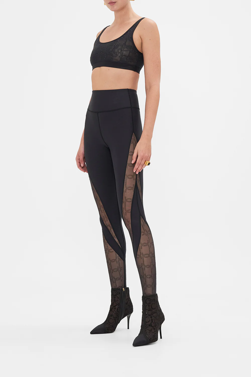 MESH ROUND NECK CROP SOLID BLACK - Image 4