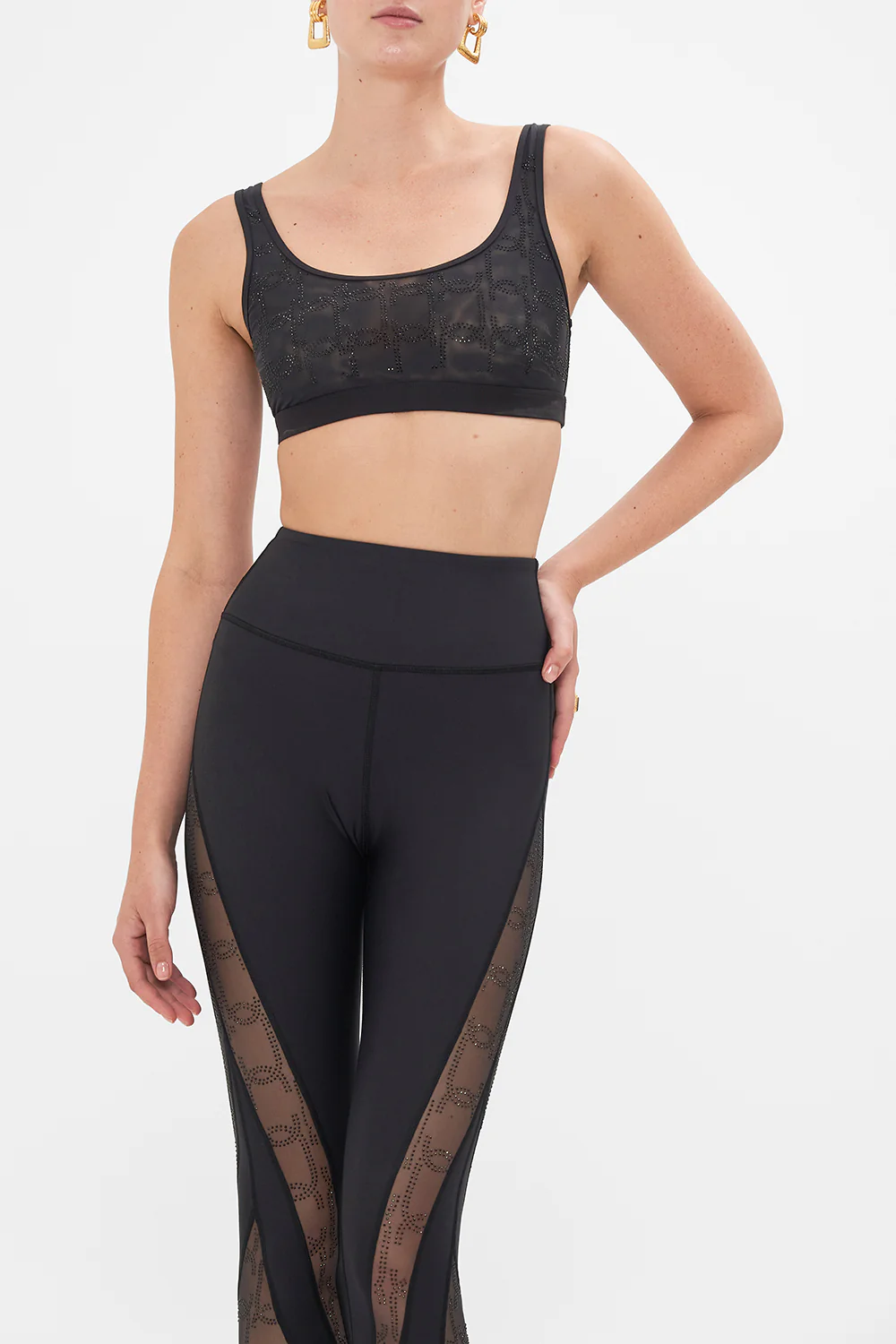 MESH ROUND NECK CROP SOLID BLACK - Image 5