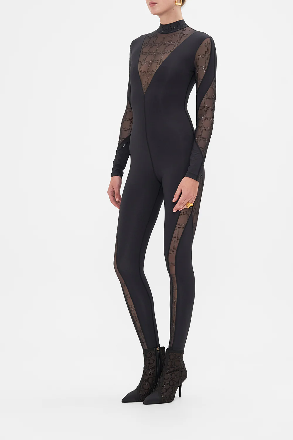 MESH INSERT CATSUIT SOLID BLACK - Image 4