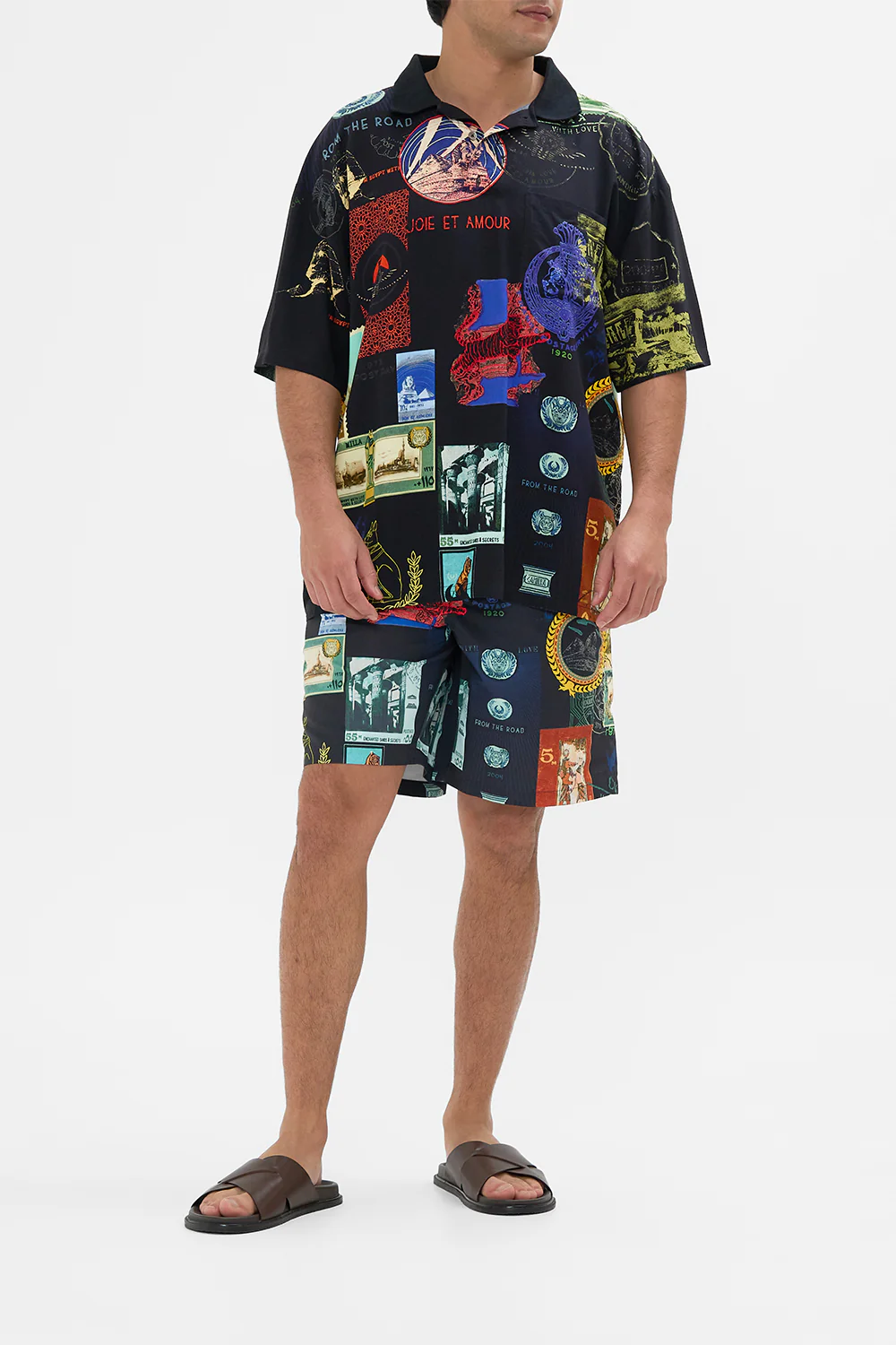 RELAXED FIT WOVEN POLO SHIRT LANDMARKS AND LOVE LETTERS
