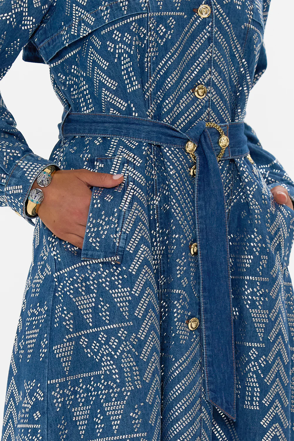 DESERT REIGN LONGLINE BELTED TRENCH COAT DENIM - Image 5