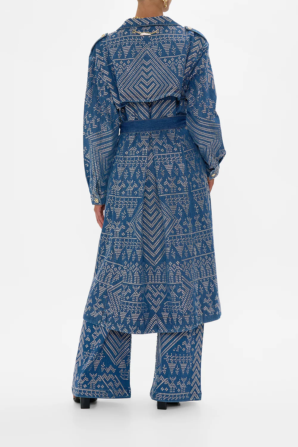 DESERT REIGN LONGLINE BELTED TRENCH COAT DENIM - Image 6
