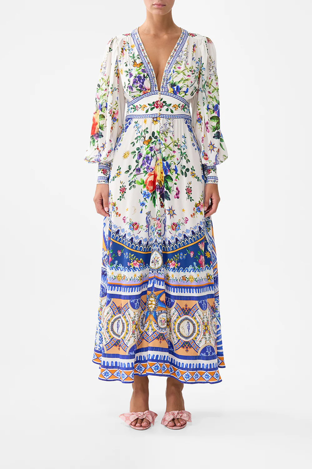 SHAPED WAISTBAND DRESS WITH GATHERED SLEEVES TILES DARLS