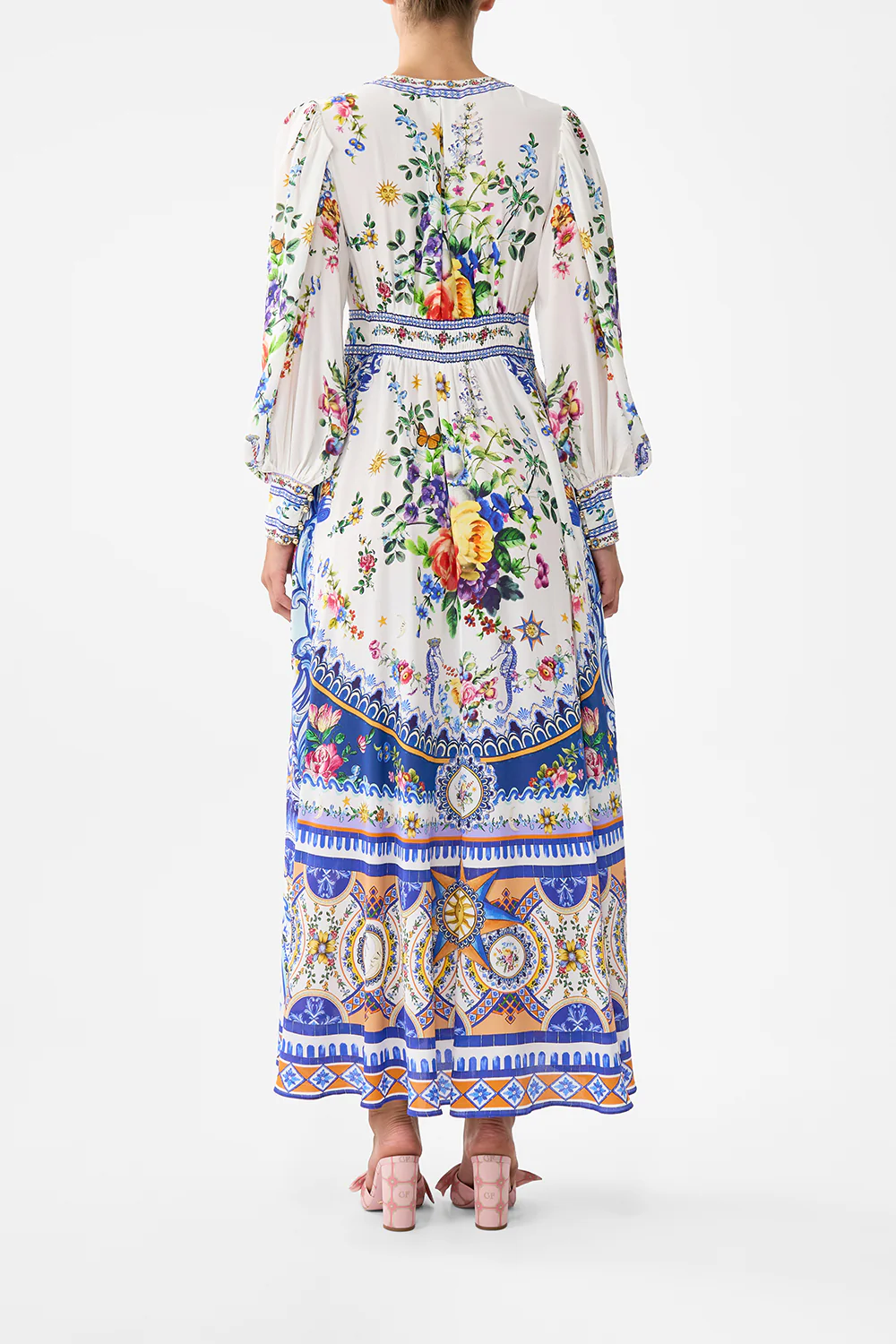 SHAPED WAISTBAND DRESS WITH GATHERED SLEEVES TILES DARLS - Image 2
