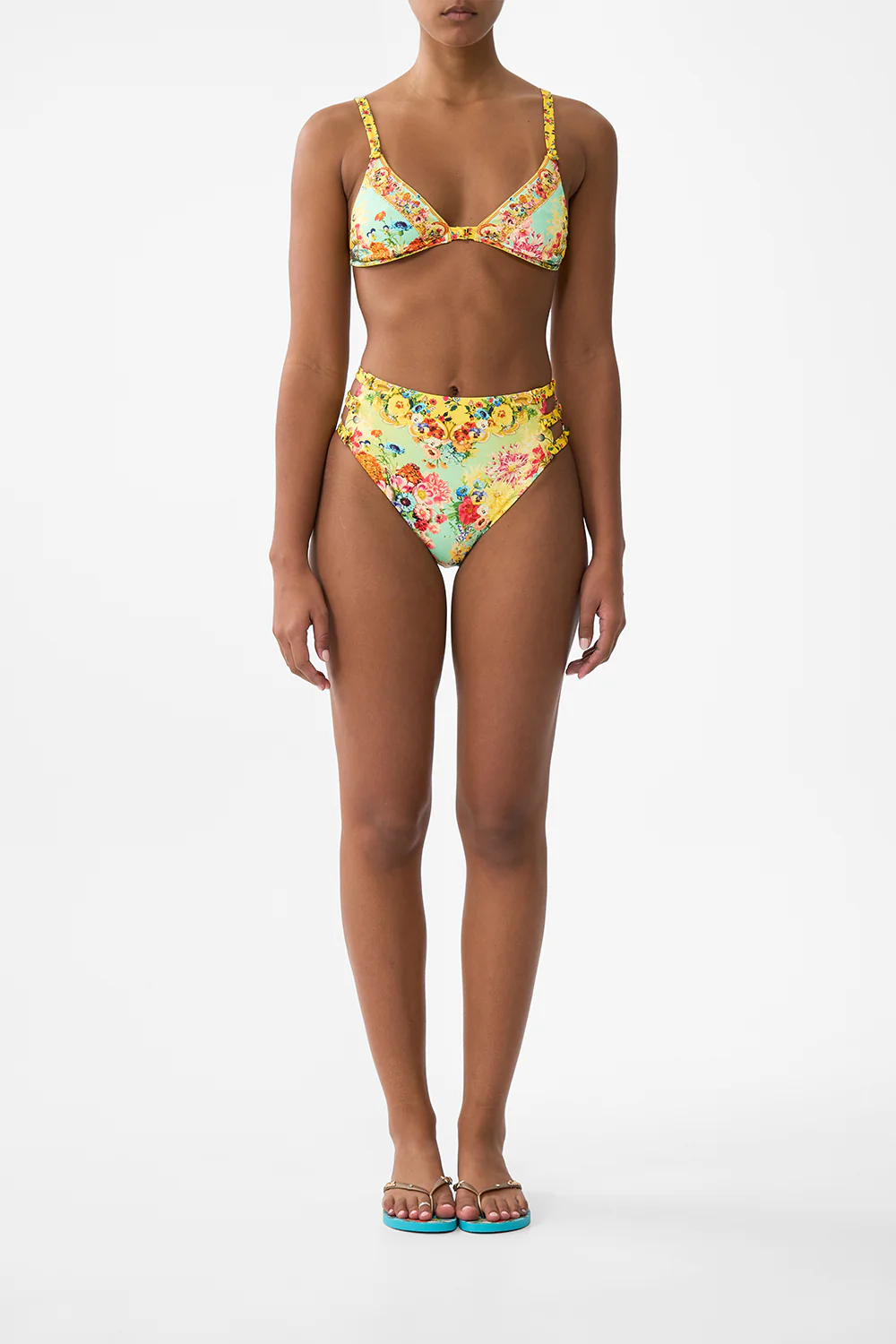 SOFT UNDERWIRE BIKINI TOP WITH BUTTON STRAPS AROMATIC TIGER FLOWER