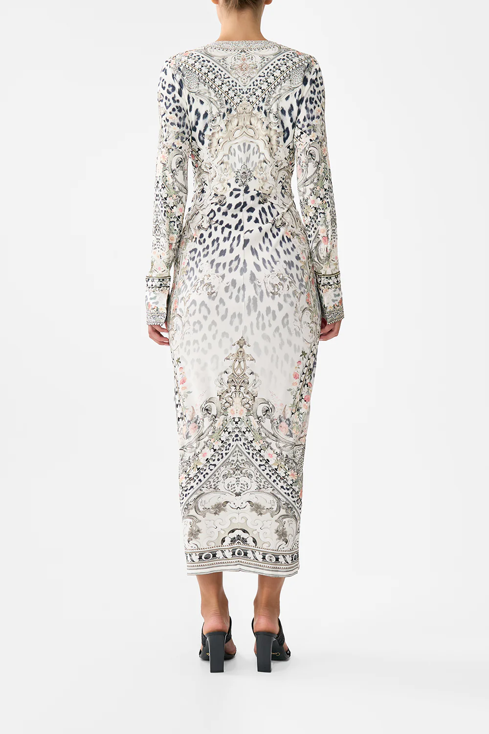 LONG V NECK TWIST FRONT JERSEY DRESS MARBLE HEAVEN - Image 2