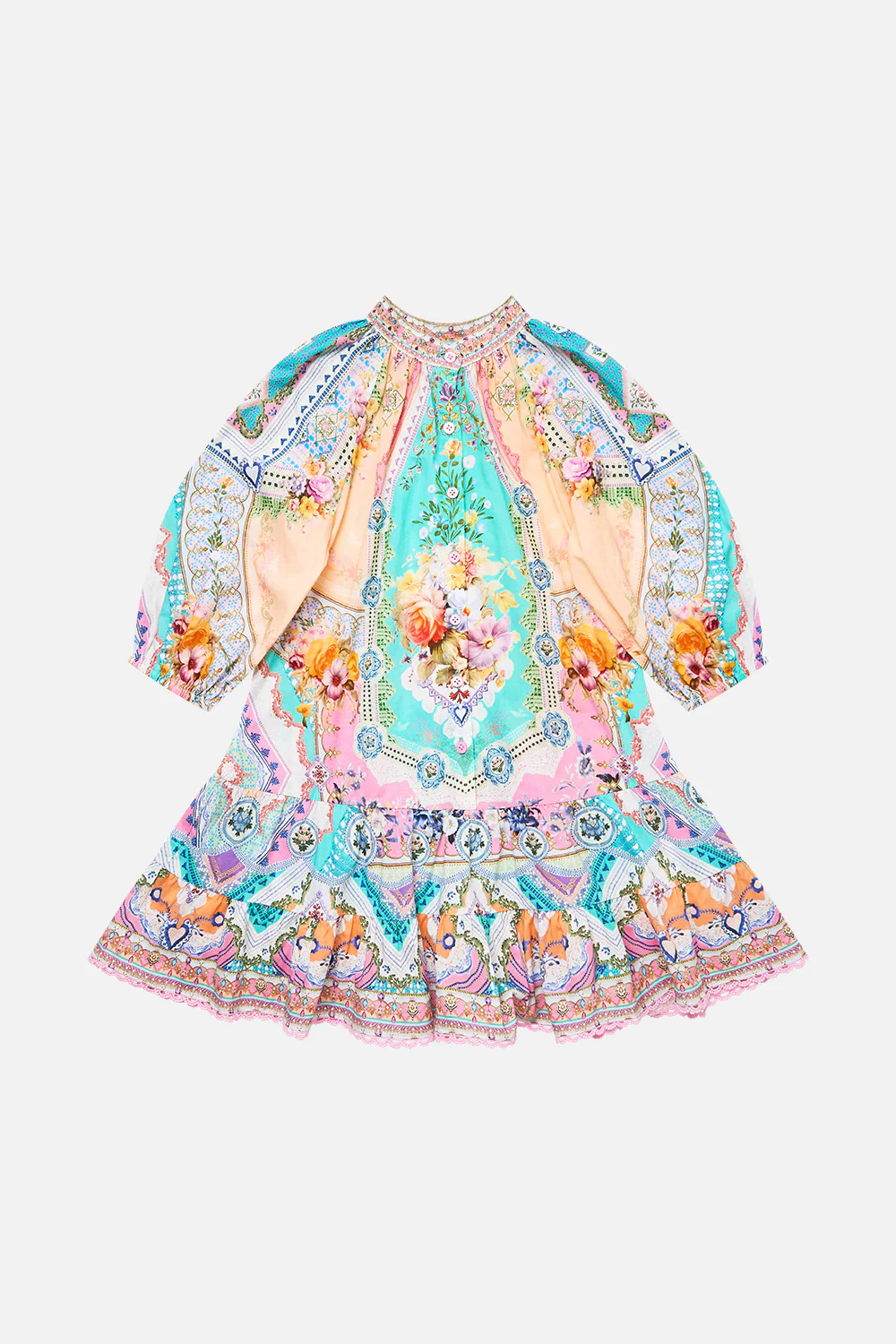 KIDS SHIRT MINI DRESS WITH PUFF SLEEVE CROCHET ALL DAY