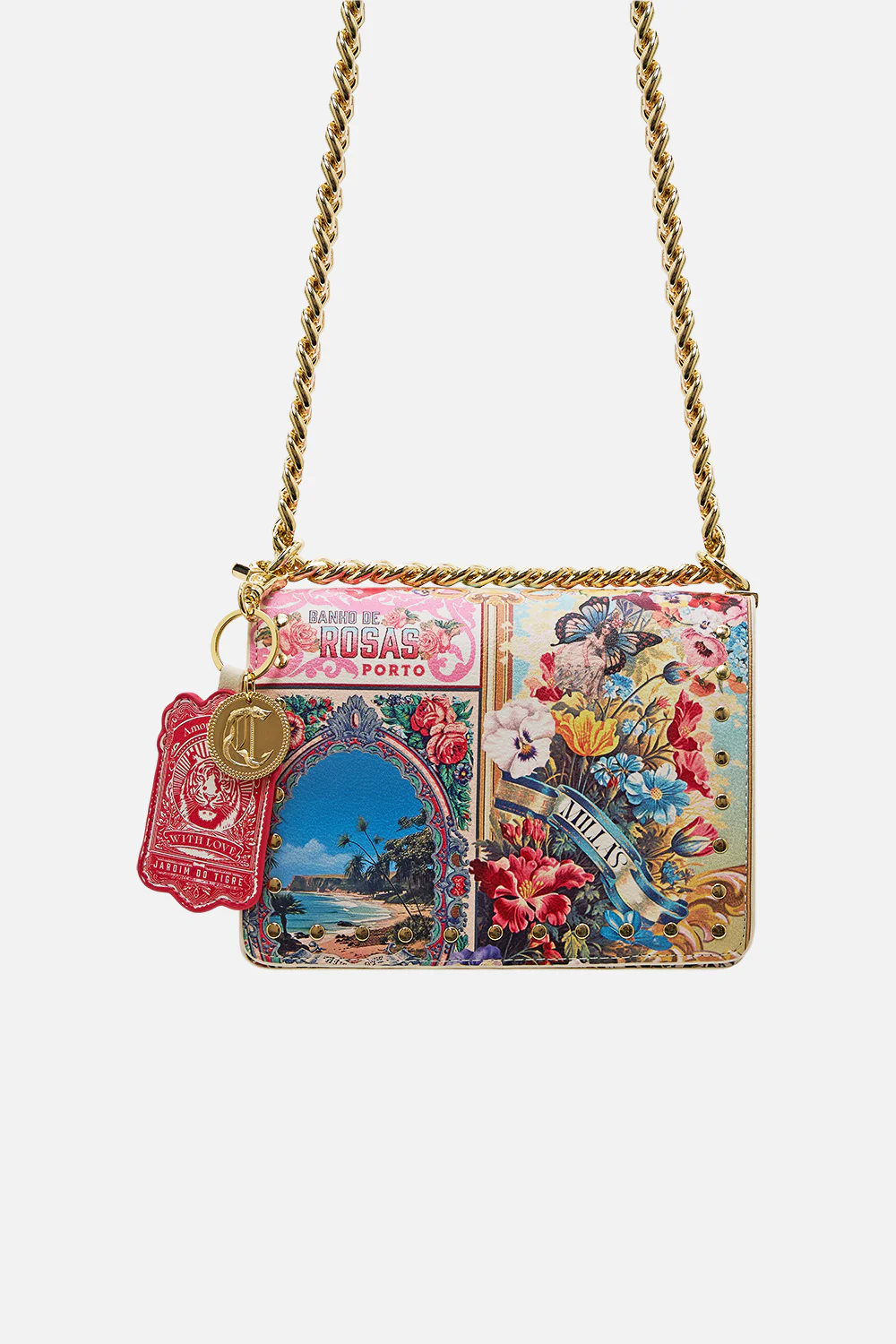 CROSSBODY BOX BAG WITH CHAIN AND KEYRING AROMATIC TIGER FLOWER