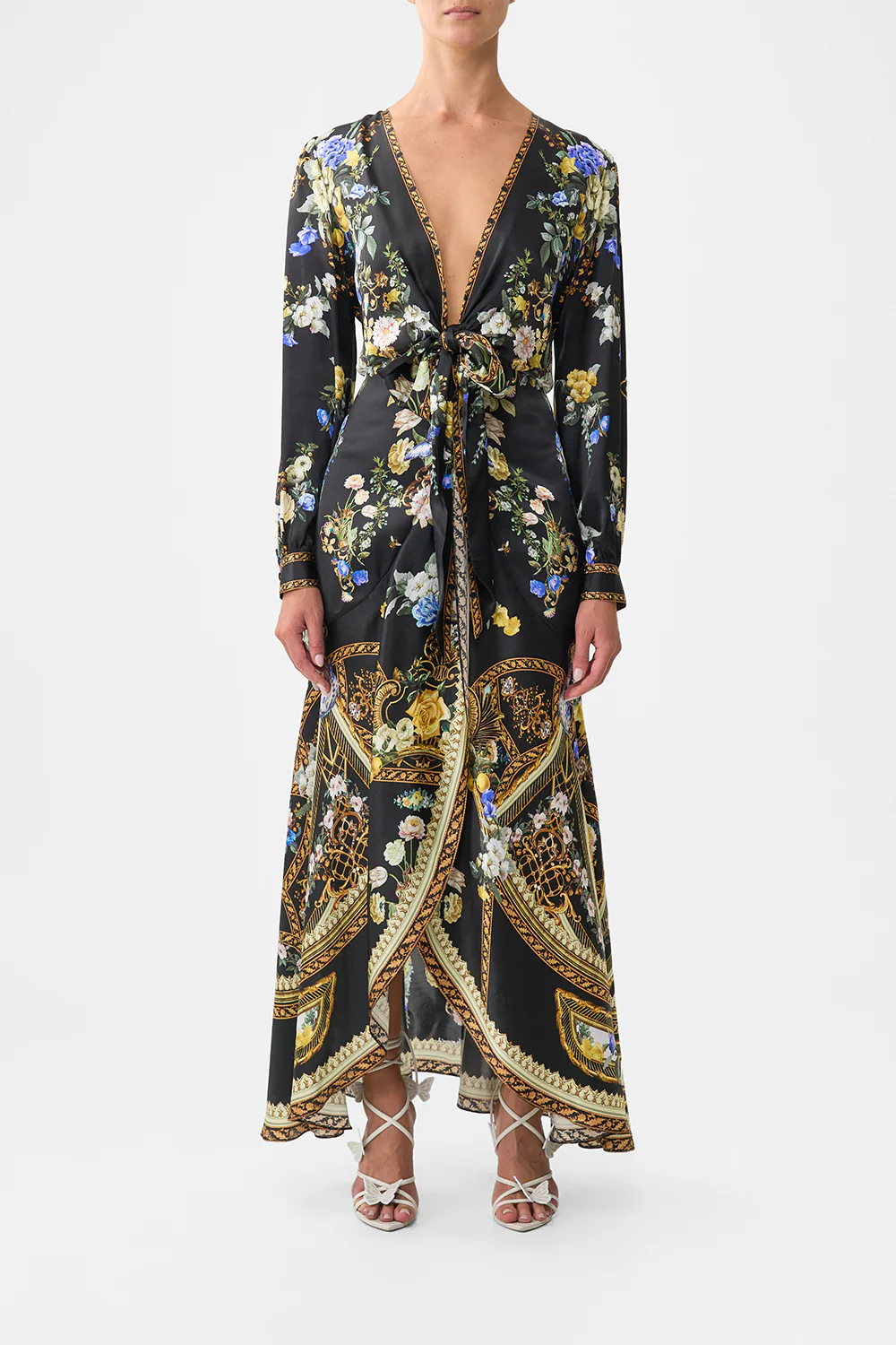 TIE WAIST LONG SLEEVE DRESS OTTOMAN ELEGANCE