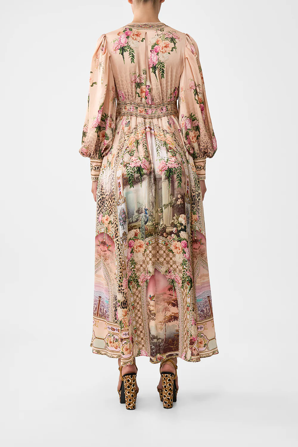 SHAPED WAISTBAND DRESS WITH GATHERED SLEEVES WATERCOLOUR WONDERLAND - Image 2