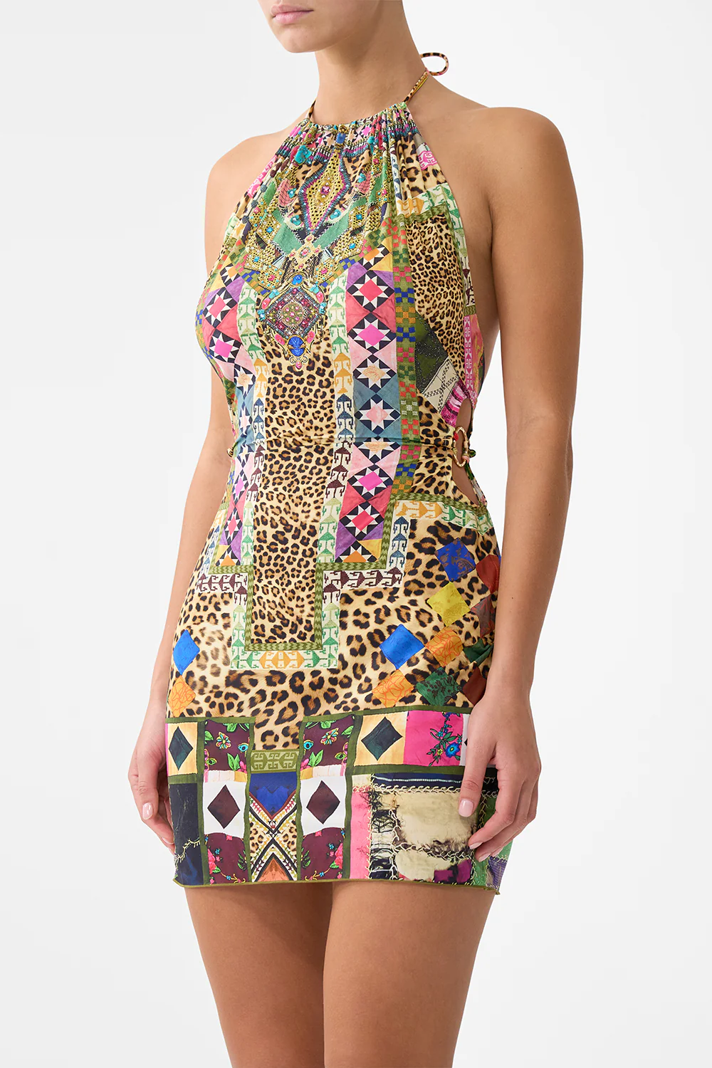 HALTER BEACH MINI DRESS W CUT OUT WAIST TRIM EMBROIDERED EVER AFTER - Image 5