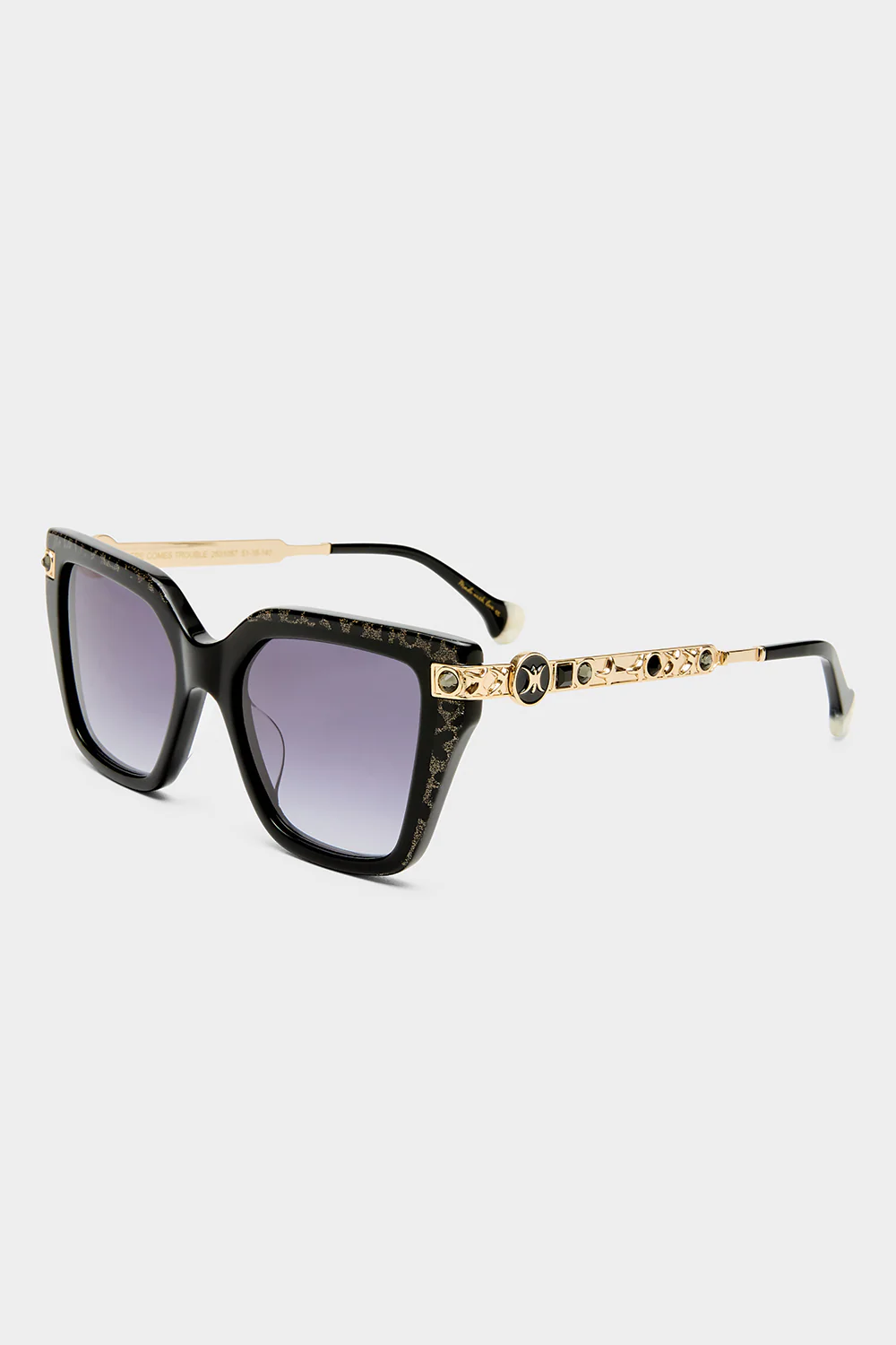 HERE COMES TROUBLE SUNGLASSES BLACK / GOLD LEOPARD GLITTER - Image 2