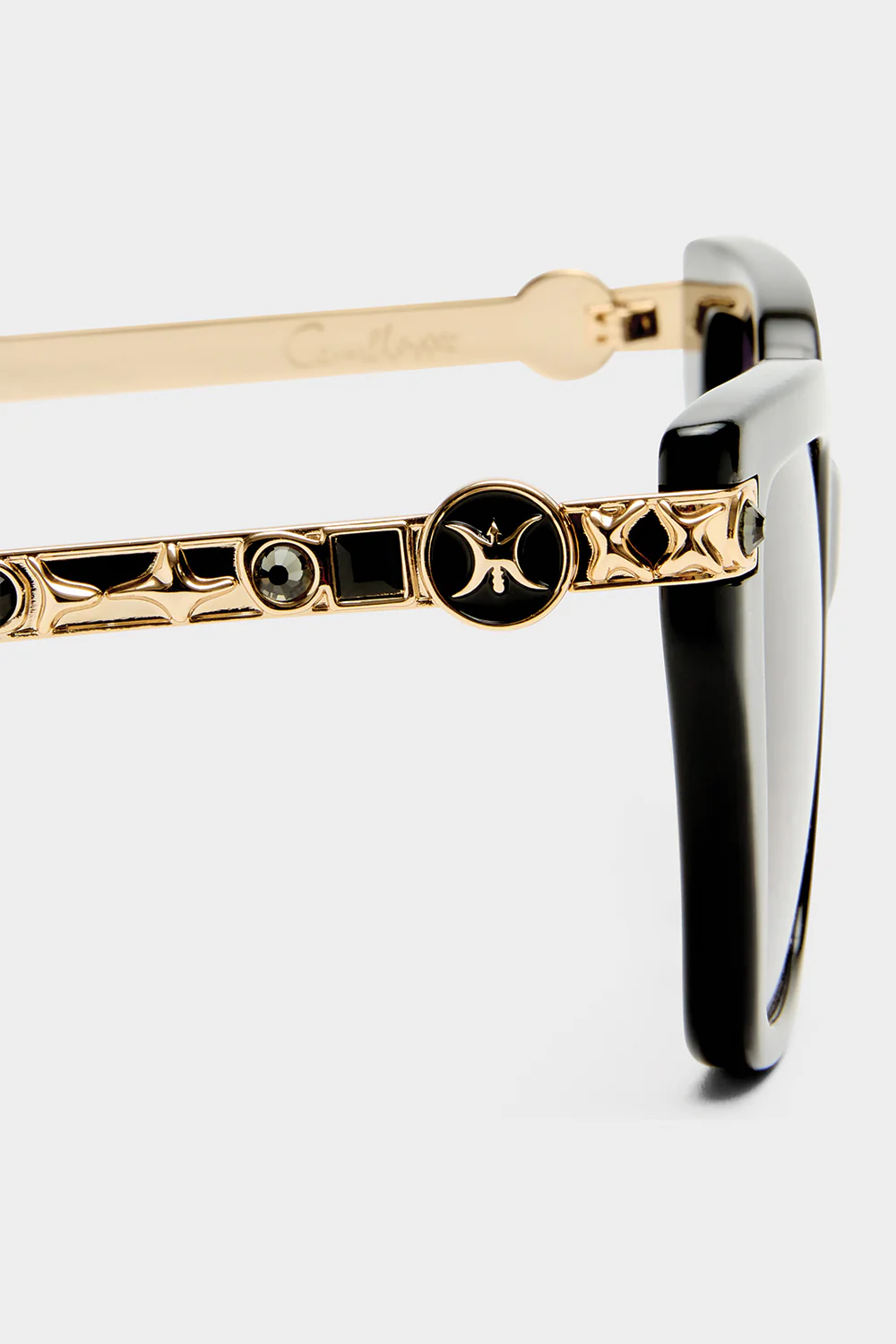 HERE COMES TROUBLE SUNGLASSES BLACK / GOLD LEOPARD GLITTER - Image 3