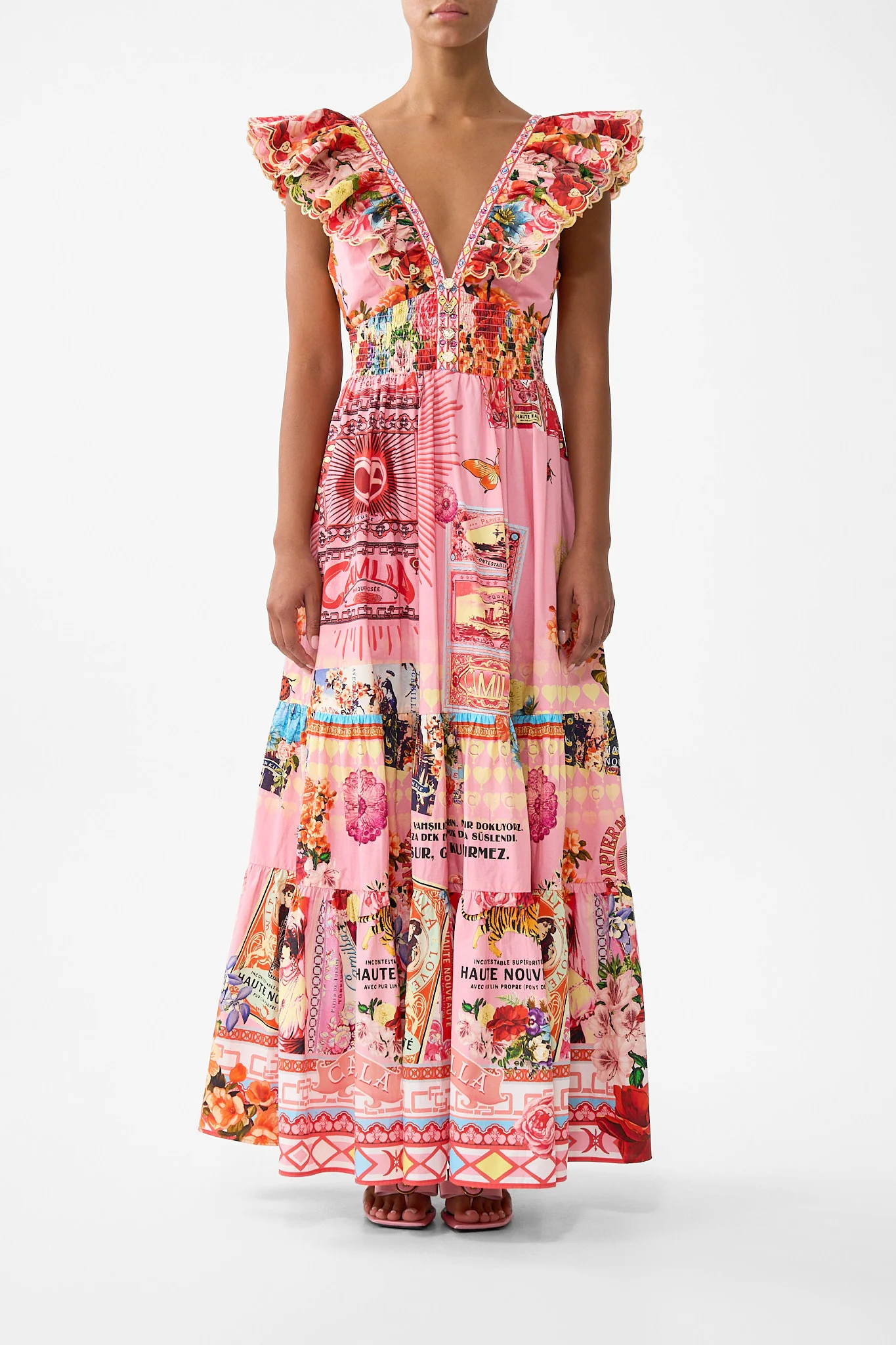 TIERED DRESS WITH NECK FRILL COLLAGE KINGDOM