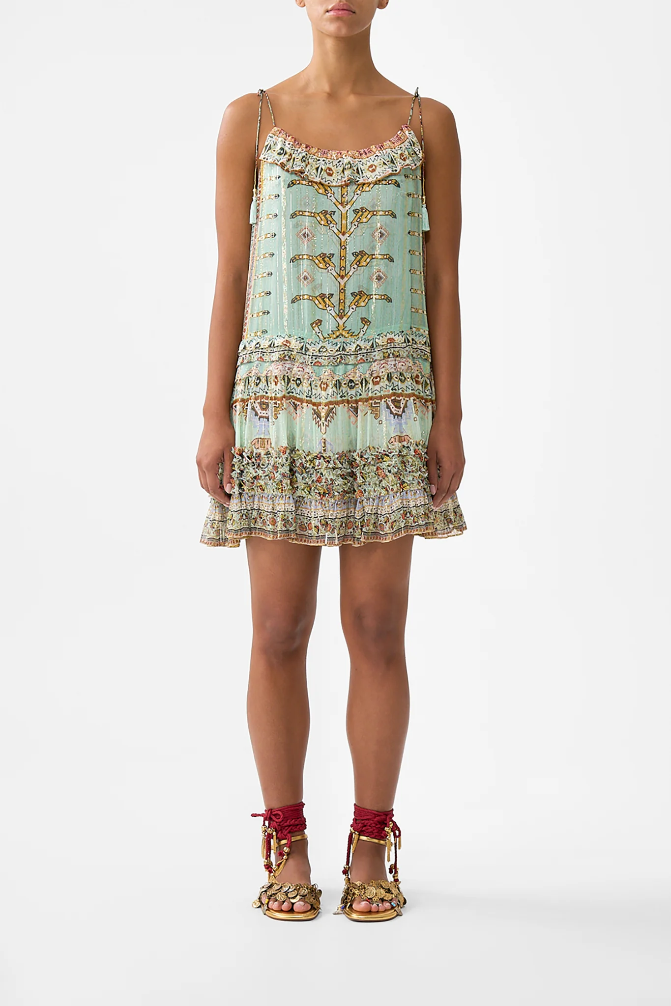 GATHERED MINI TIERED DRESS WITH FRILL DETAIL LEGEND HAS IT