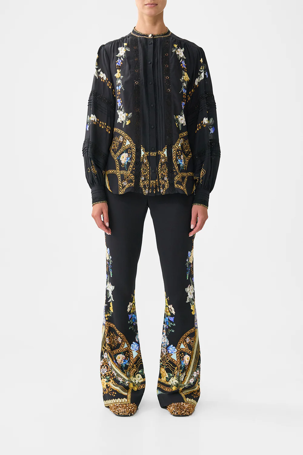 BLOUSON SLEEVE BLOUSE WITH YOKE OTTOMAN ELEGANCE