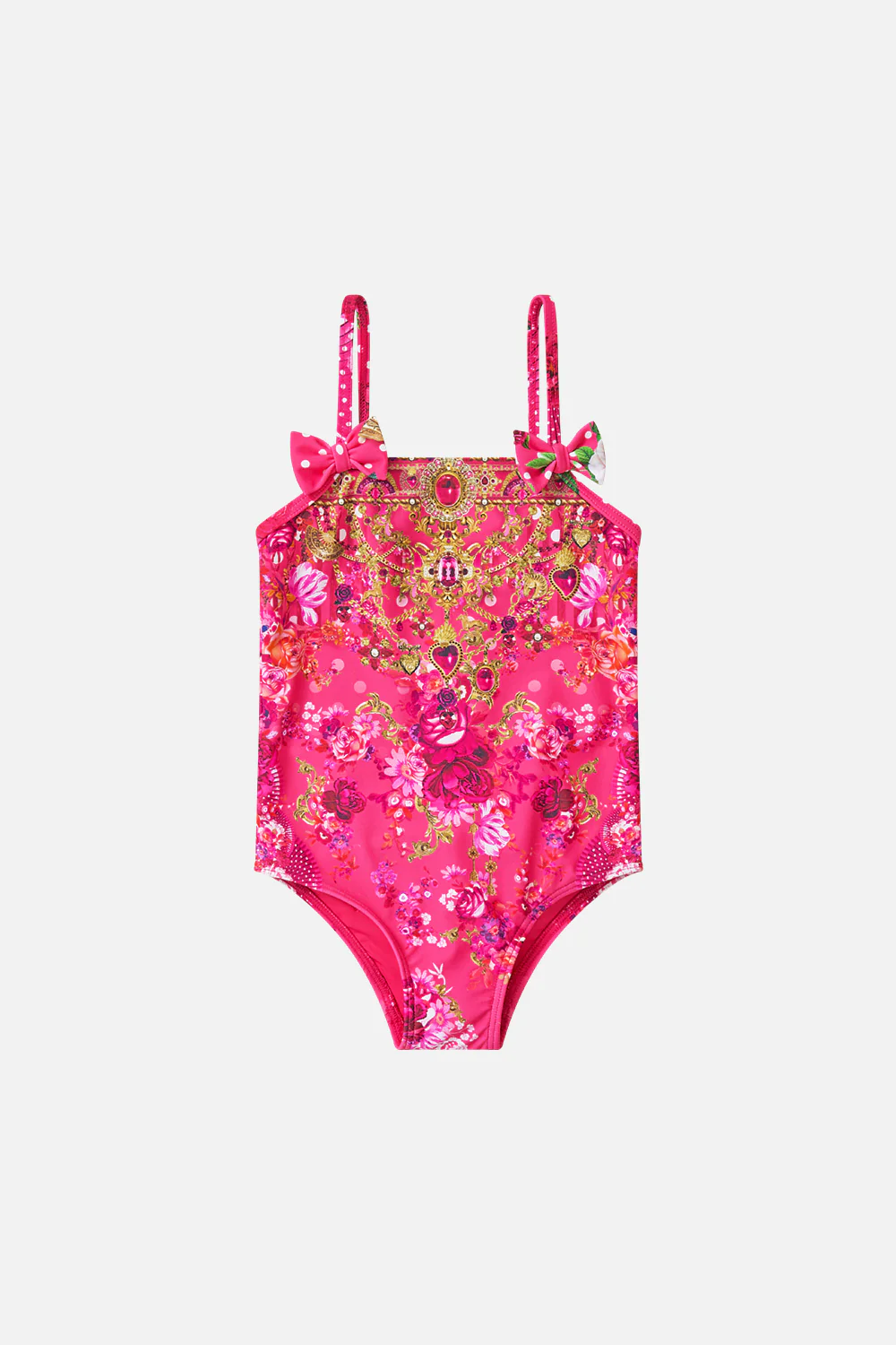 BABIES STRAIGHT NECK ONE PIECE WITH BOWS FLAMENCO ROSE