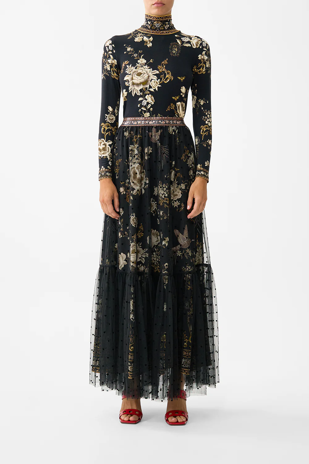 WAISTBAND RUFFLE HEM SKIRT FLAMENCO FOLKLORE