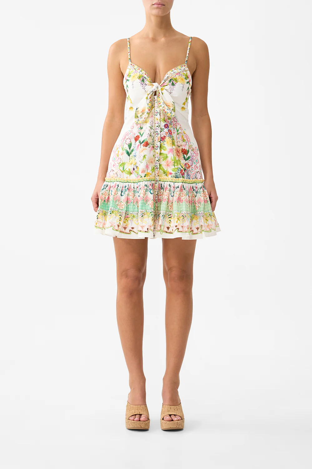 TIE FRONT SHORT DRESS WITH HEM RUFFLE THE CALL OF CATALONIA