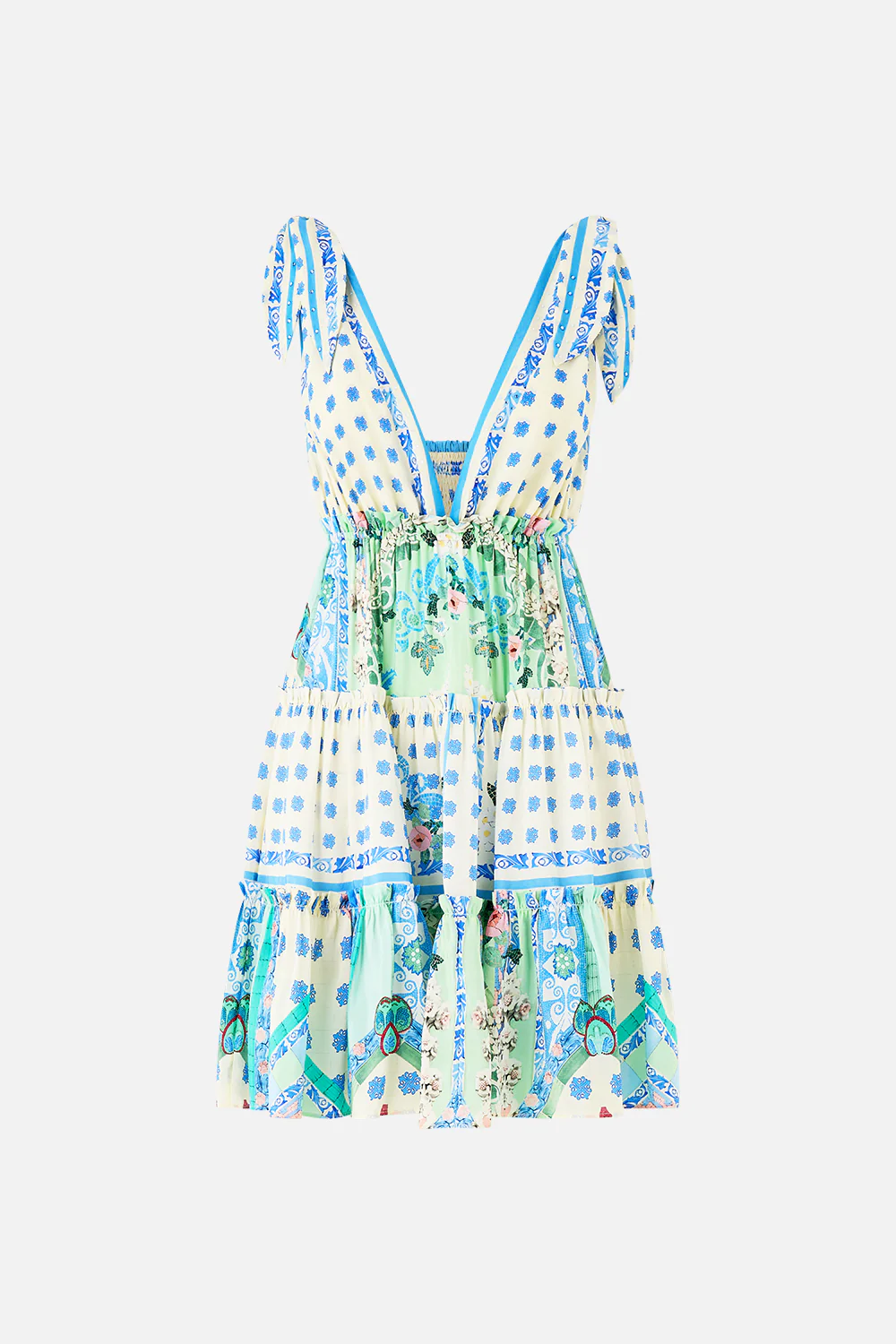 TIERED SHORT DRESS WITH SHOULDER TIES MIDSUMMER MOSAICS - Image 3