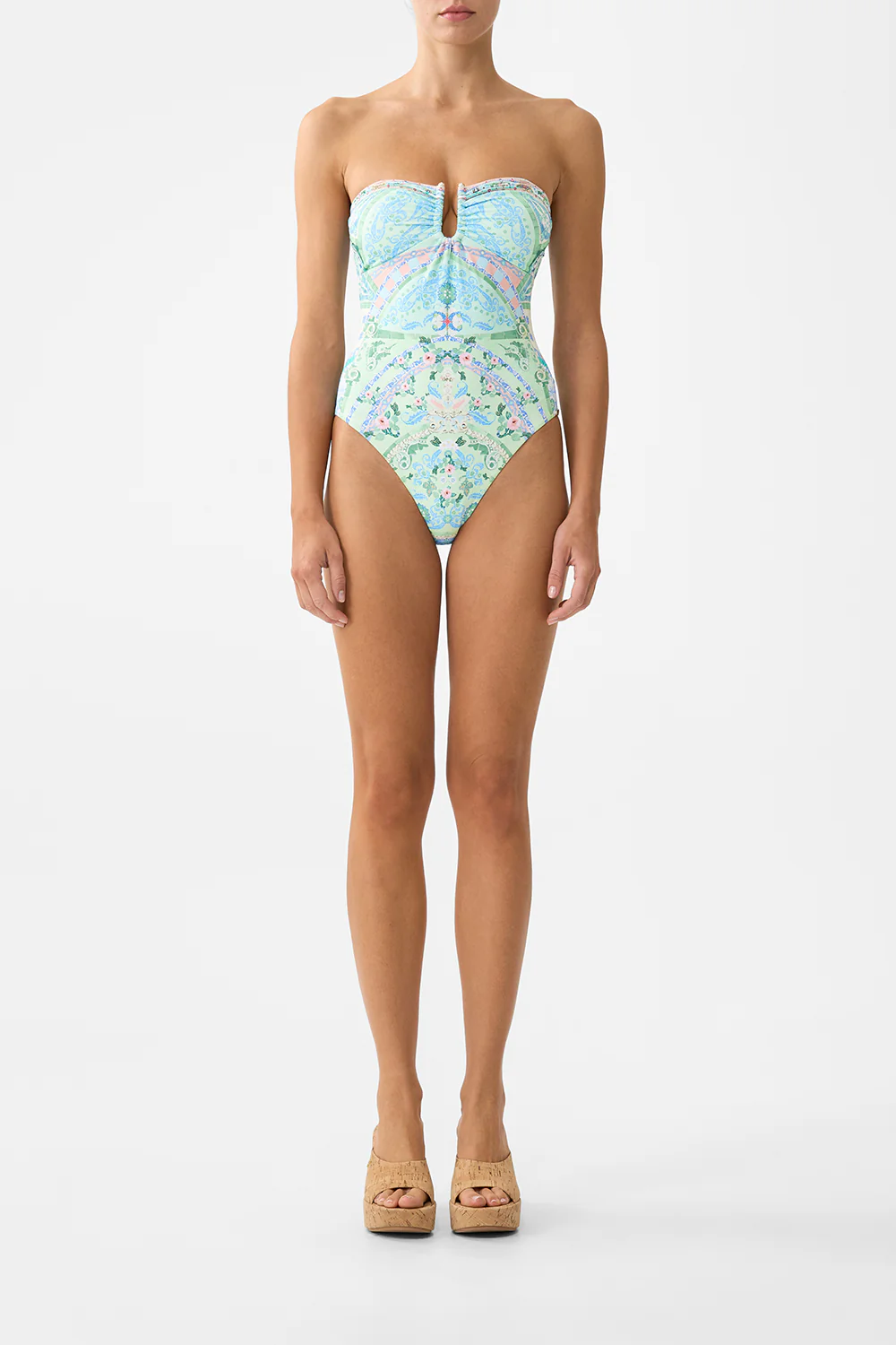 GATHERED BANDEAU ONE PIECE WITH U RING FRONT MIDSUMMER MOSAICS