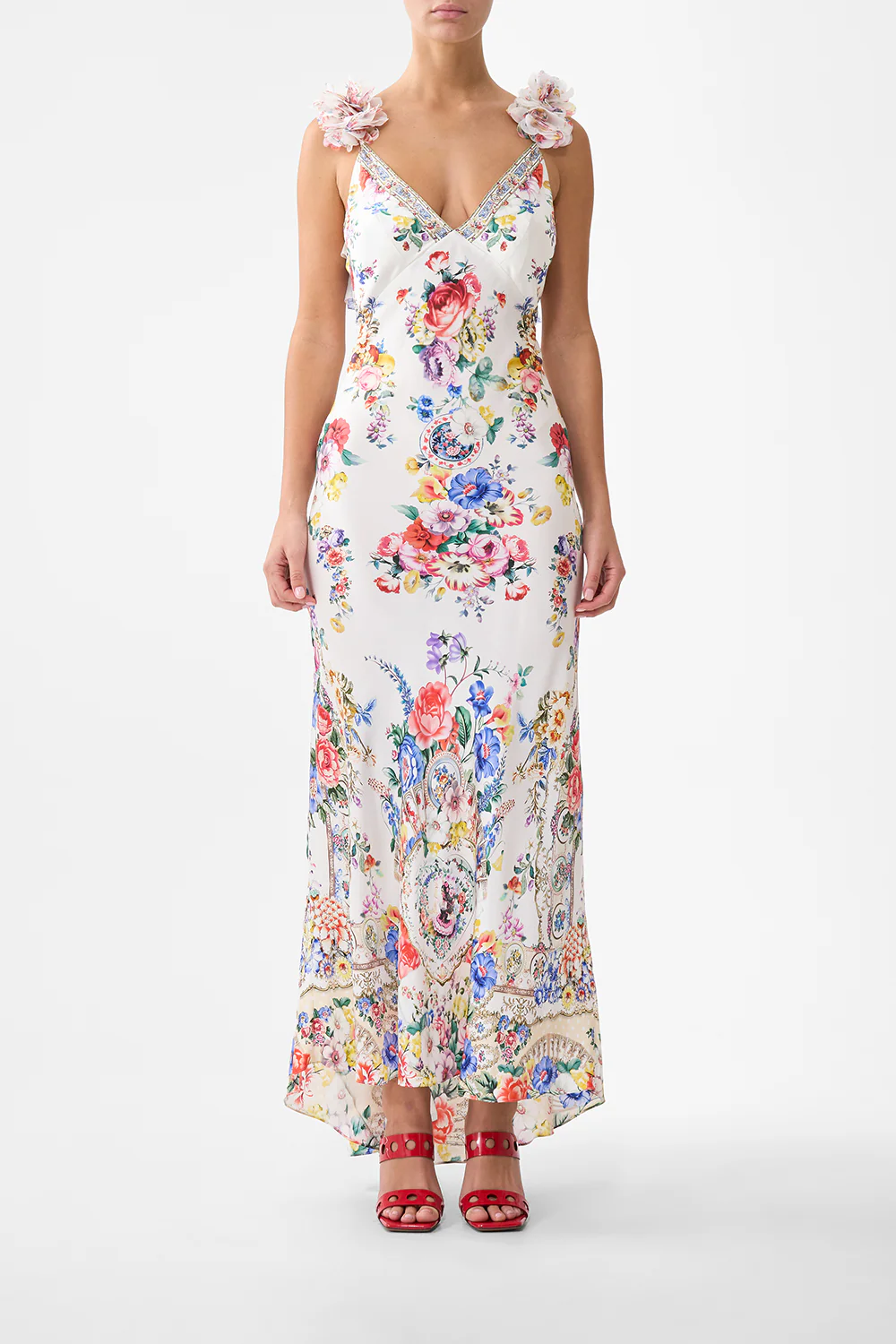 V NECK BIAS SLIP DRESS WITH BACK FRILL I LEFT MY HEART IN GRANADA
