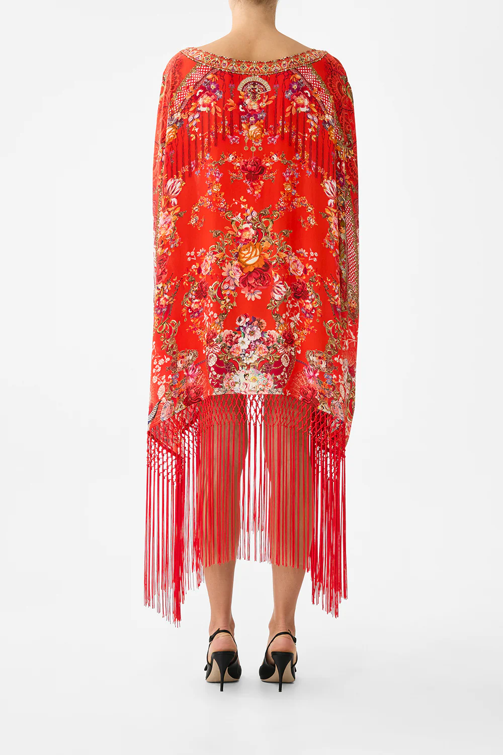 SHORT ROUND NECK KAFTAN WITH FRINGING OLÉ OLÉ - Image 2