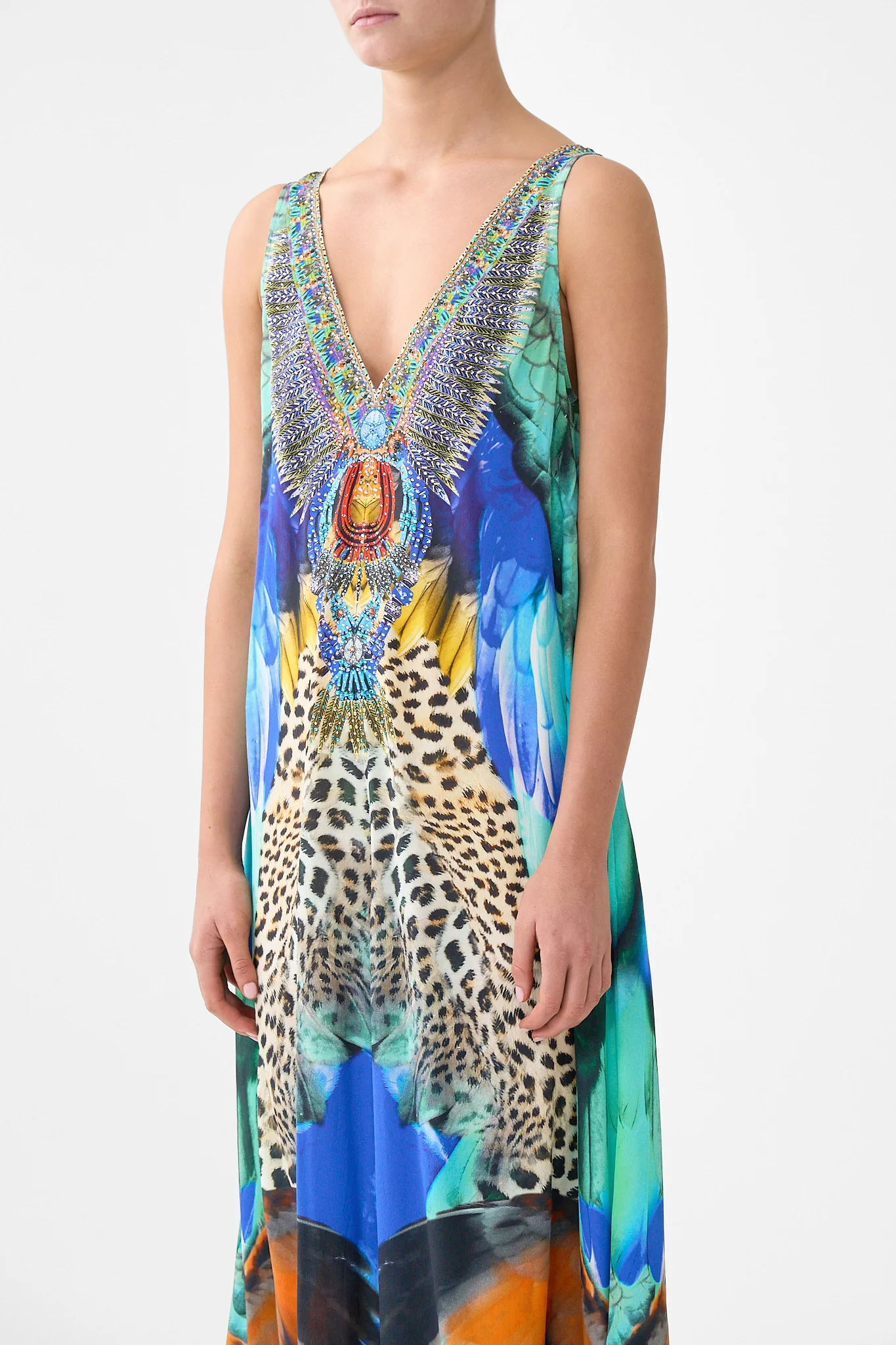 V NECK FLARED JUMPSUIT JUNGLE FLIGHT - Image 5