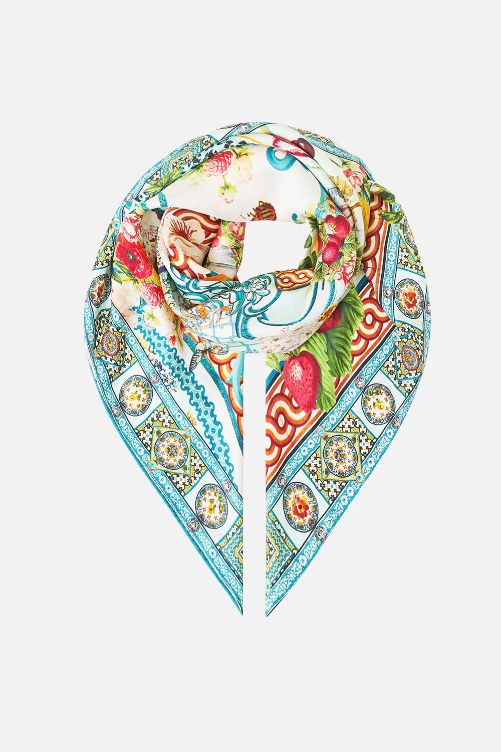 LARGE CRYSTALLED SILK SQUARE SCARF MAGIC OF THE MERCADO