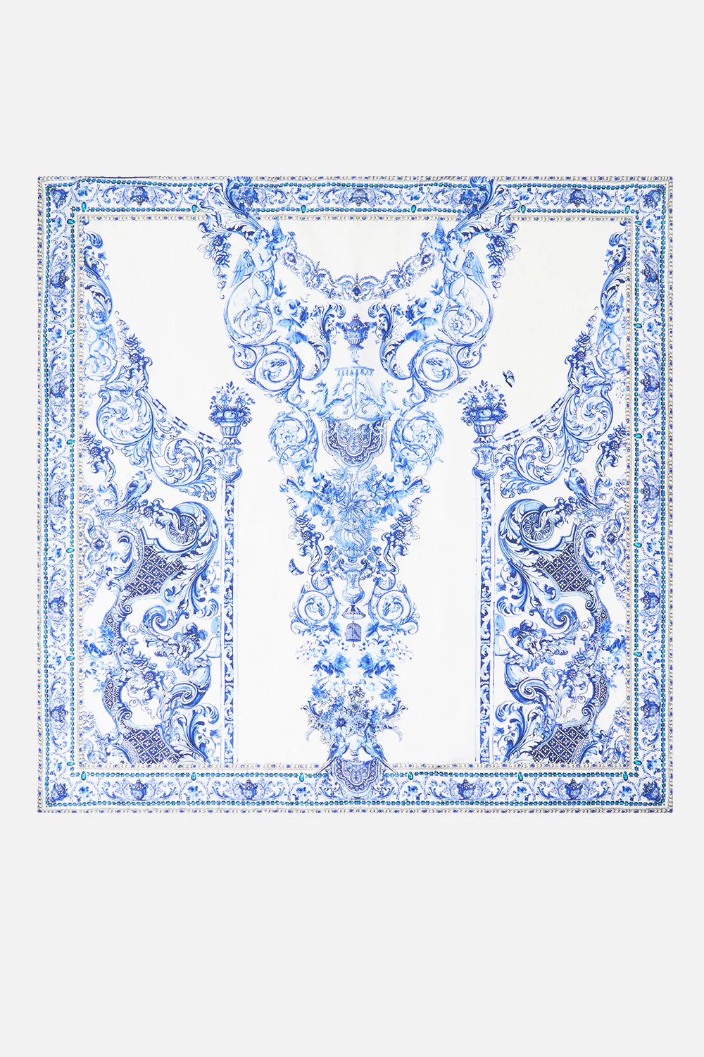 LARGE CRYSTALLED SILK SQUARE SCARF CERAMIC PANORAMIC - Image 2