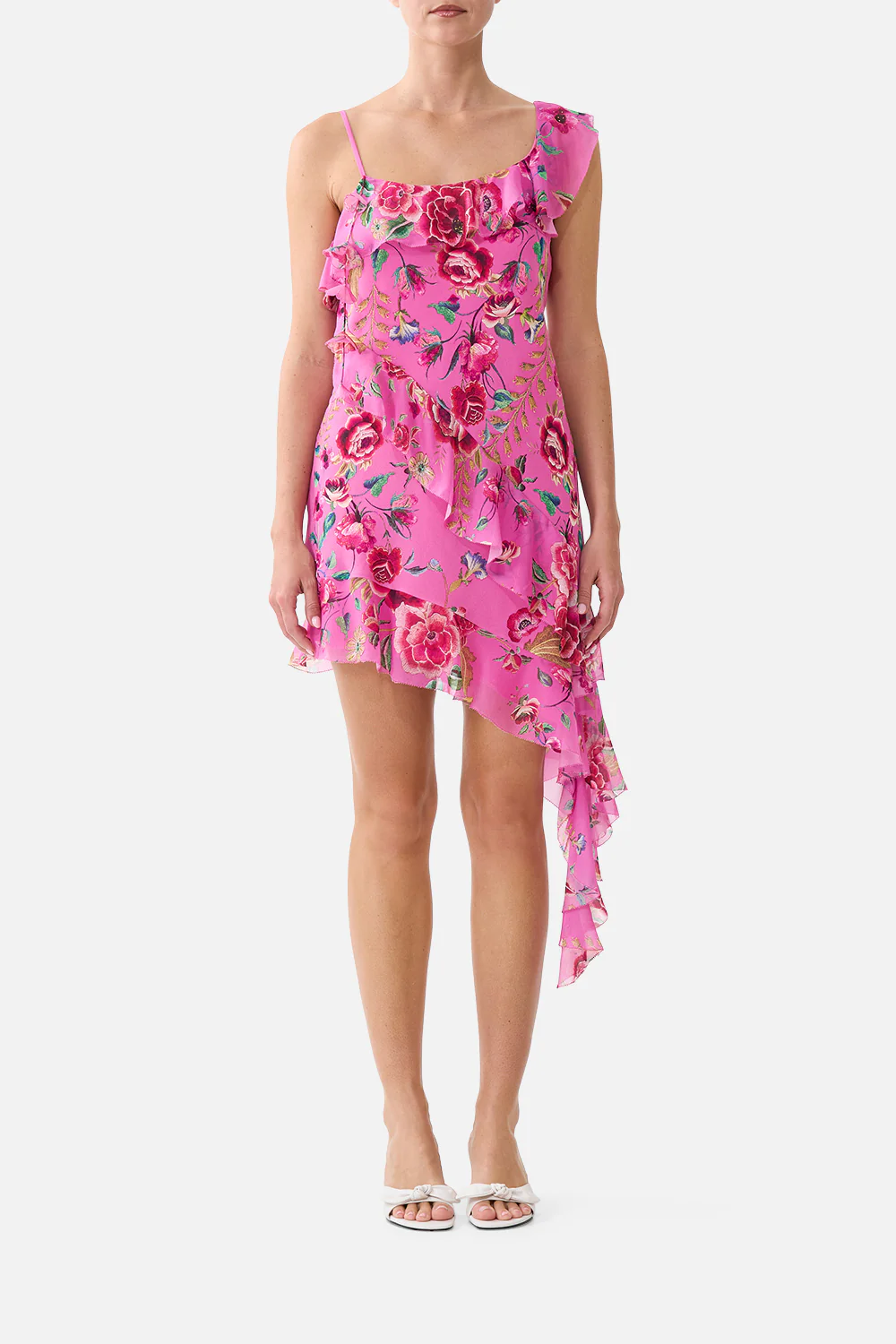 ASYMMETRIC HEM RUFFLE DRESS MATADORA FLORA