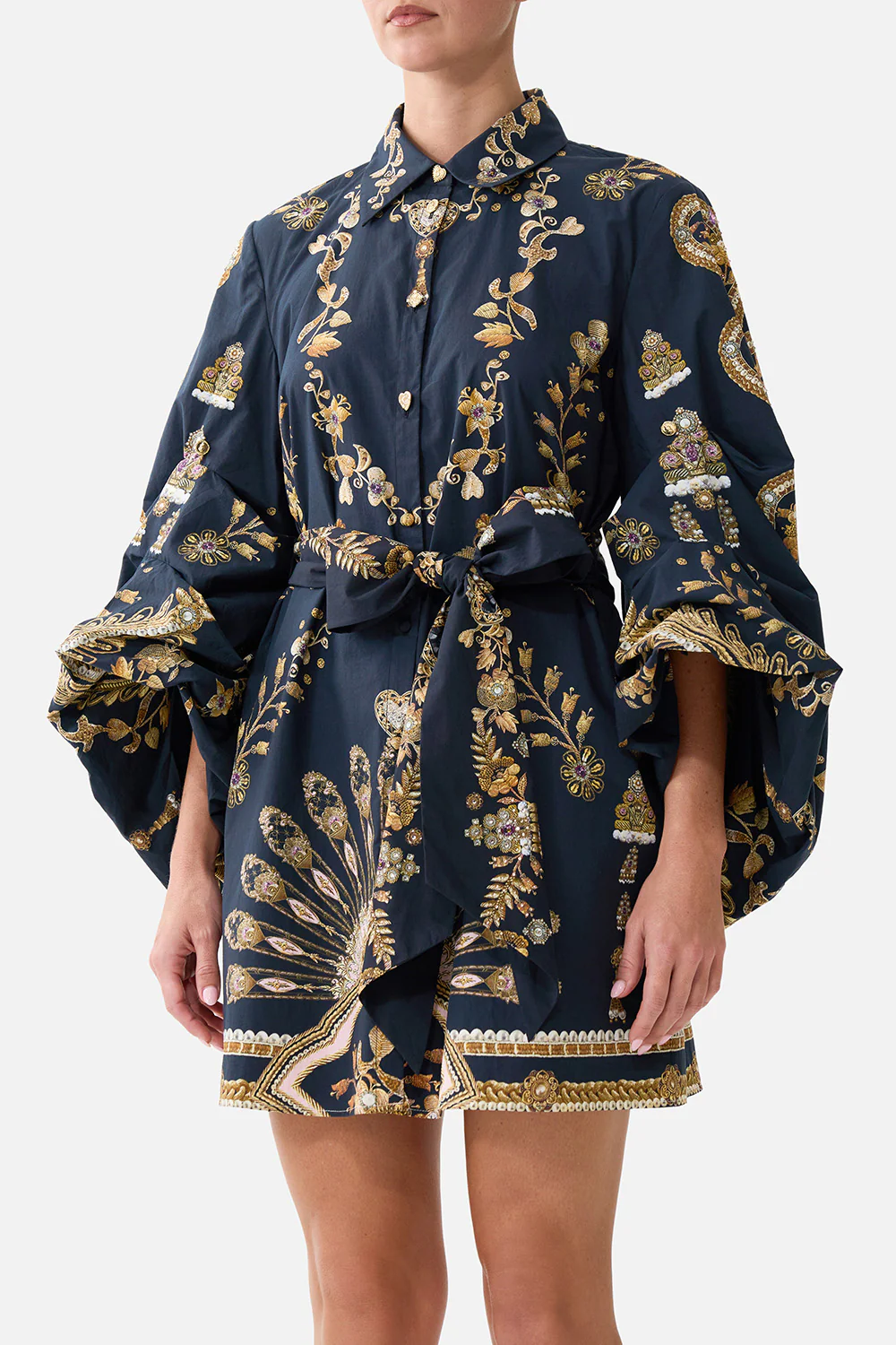 VOLUME SLEEVE SHIRT DRESS WITH TIE TAURUS RISING - Image 5