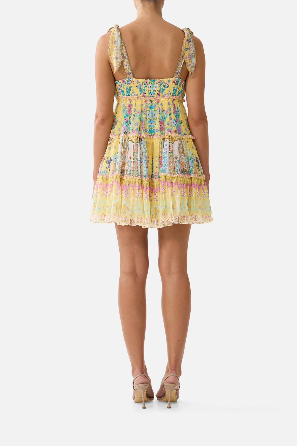 TIERED SHORT DRESS WITH SHOULDER TIES BARCELONA BEBE - Image 2