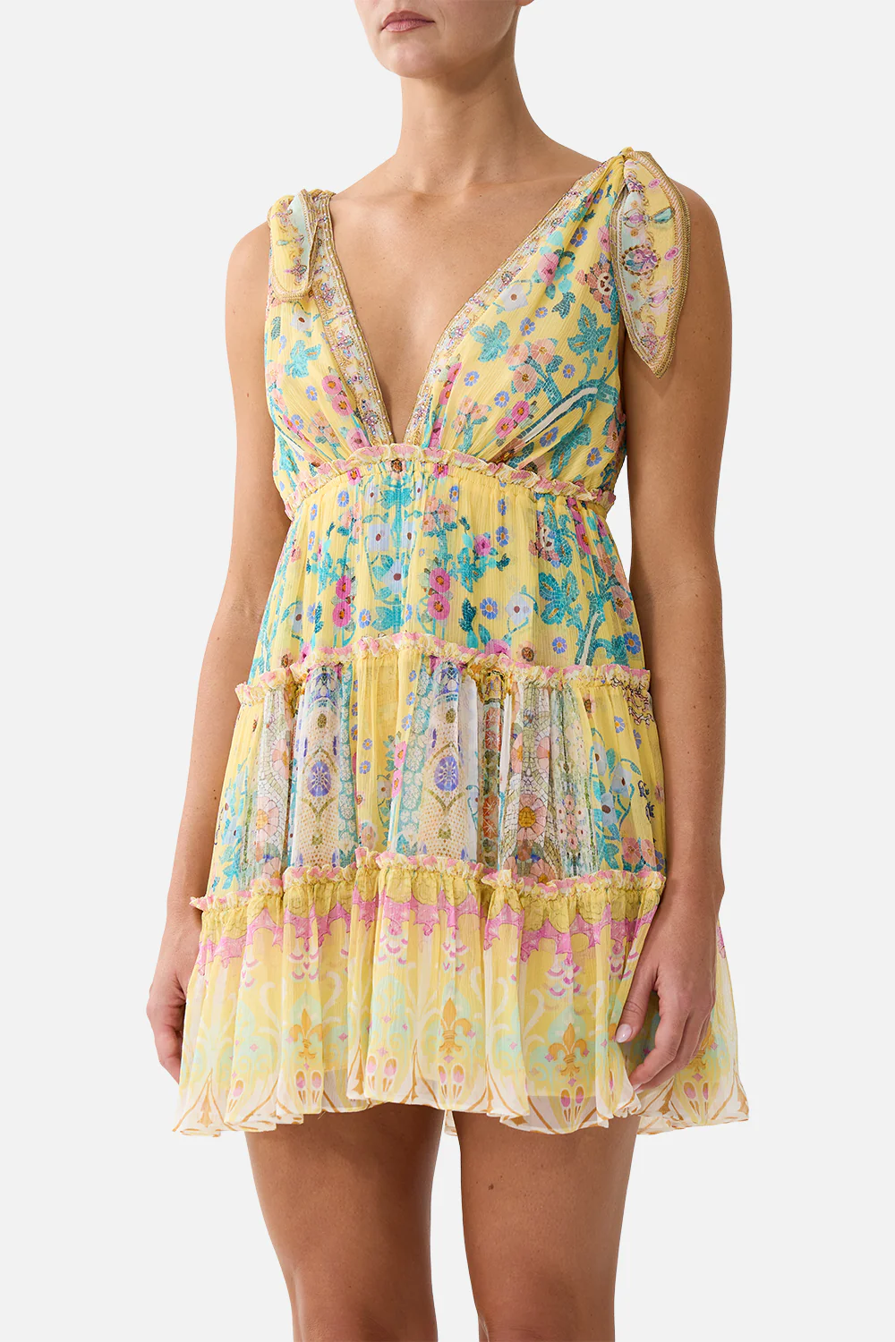 TIERED SHORT DRESS WITH SHOULDER TIES BARCELONA BEBE - Image 5