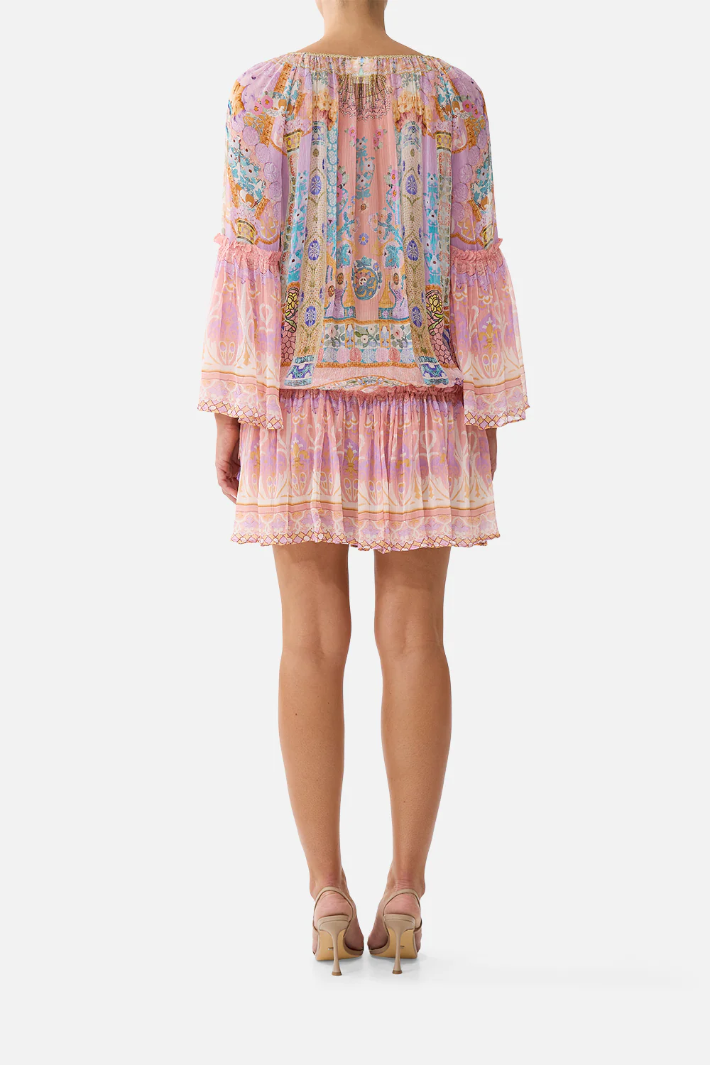 SHORT DROPPED WAIST DRESS WITH BELL SLEEVE HOWDY GAUDI - Image 2