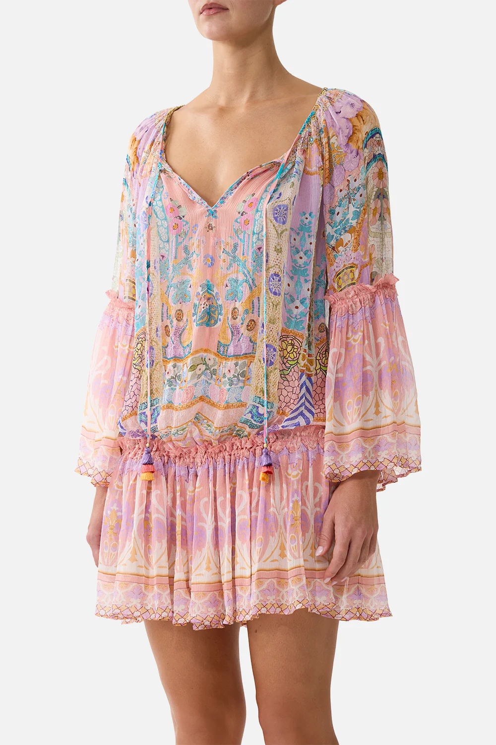 SHORT DROPPED WAIST DRESS WITH BELL SLEEVE HOWDY GAUDI - Image 5