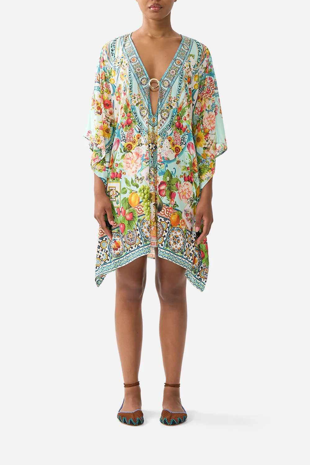 SHORT V NECK KAFTAN W RING FRONT TRIM MAGIC OF THE MERCADO