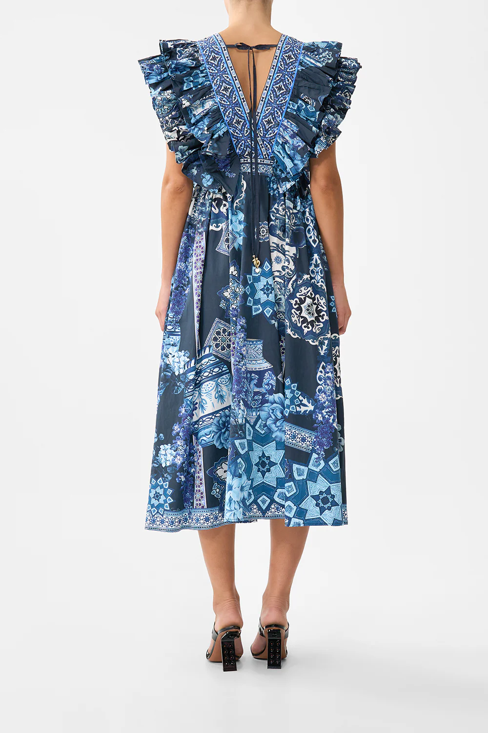 DOUBLE FRILL SLEEVE MIDI DRESS A TILED WONDERLAND - Image 2