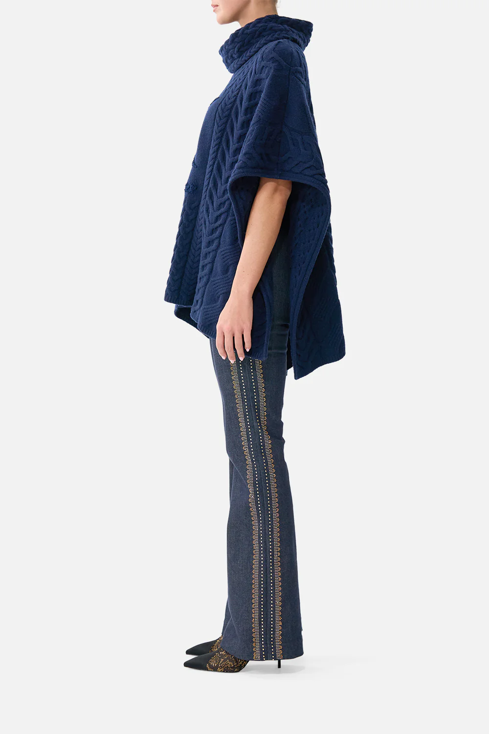 FUNNEL NECK KNIT PONCHO NOTES FROM THE BLUE ROOM - Image 4