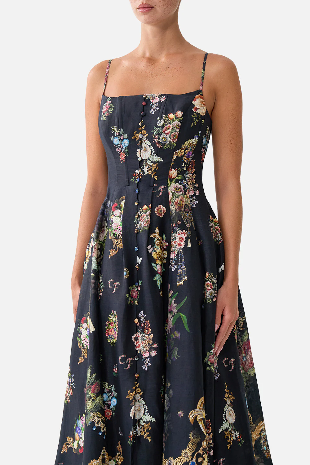 CORSET DRESS WITH LONG FLARED SKIRT NIGHT GARDEN - Image 5