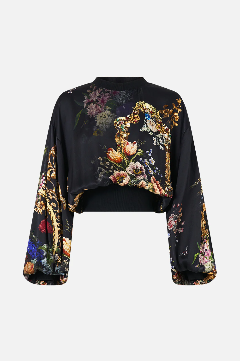 RELAXED CROPPED CREW NECK JUMPER NIGHT GARDEN - Image 3
