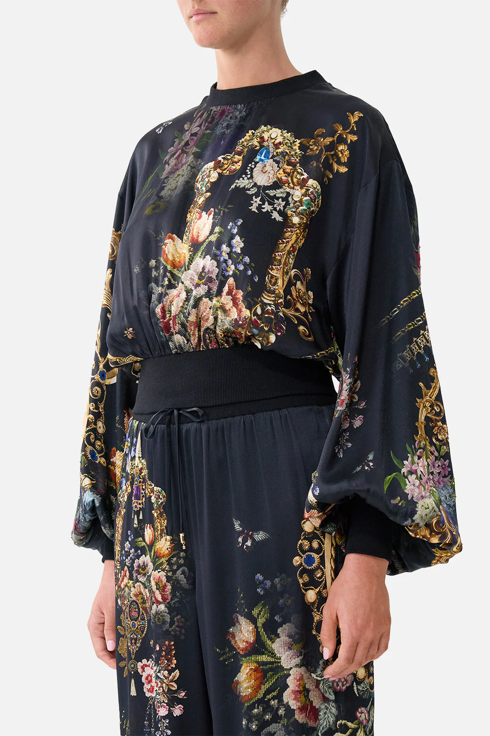 RELAXED CROPPED CREW NECK JUMPER NIGHT GARDEN - Image 5
