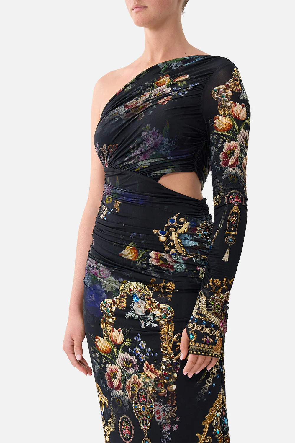 ONE SHOULDER JERSEY CUT OUT DRESS NIGHT GARDEN - Image 5