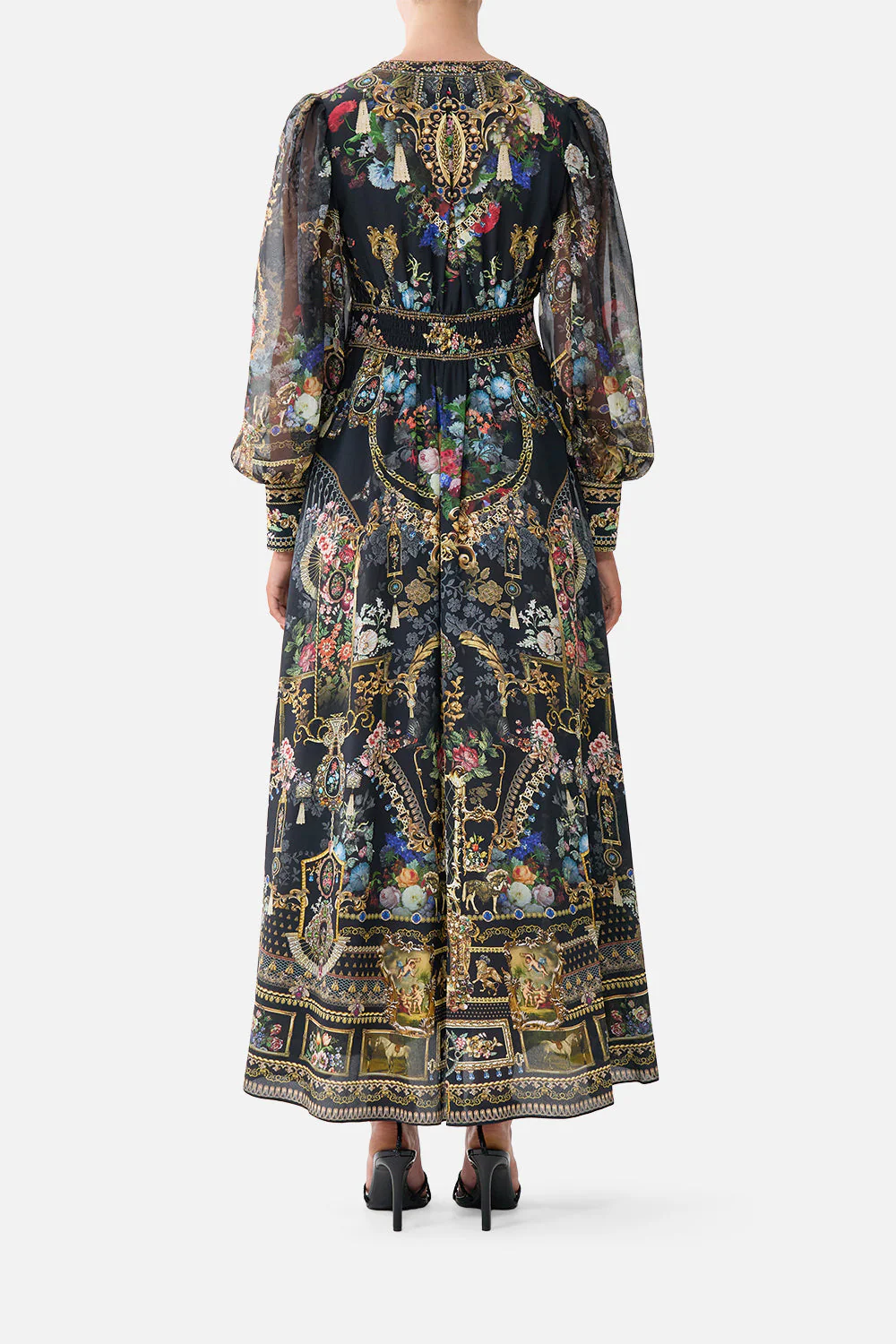SHAPED WAISTBAND DRESS WITH GATHERED SLEEVES NIGHT GARDEN - Image 2