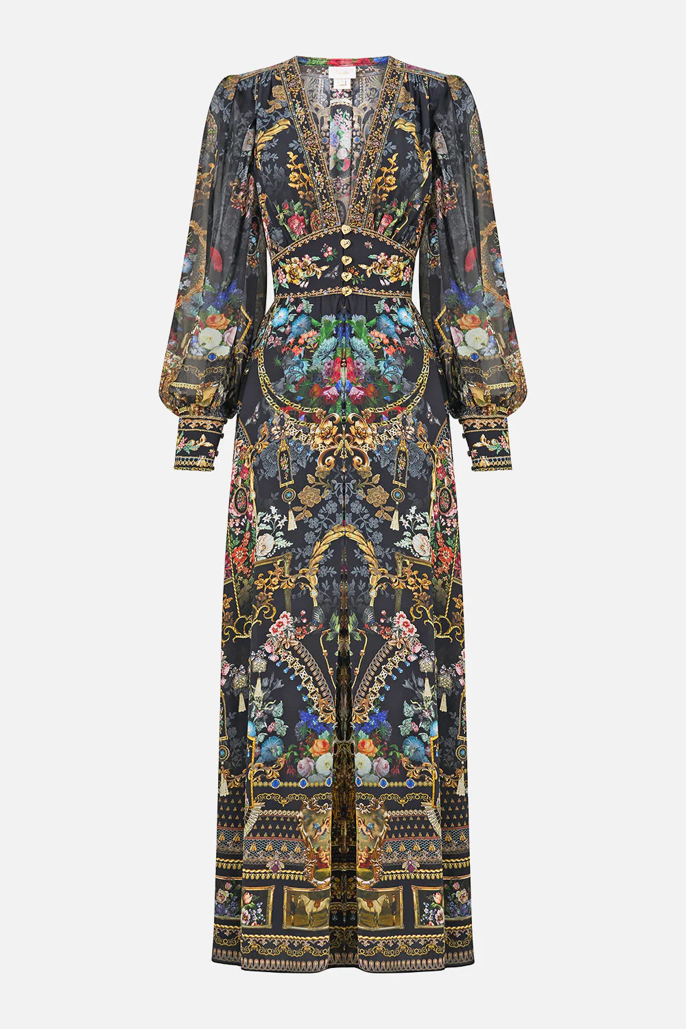 SHAPED WAISTBAND DRESS WITH GATHERED SLEEVES NIGHT GARDEN - Image 3