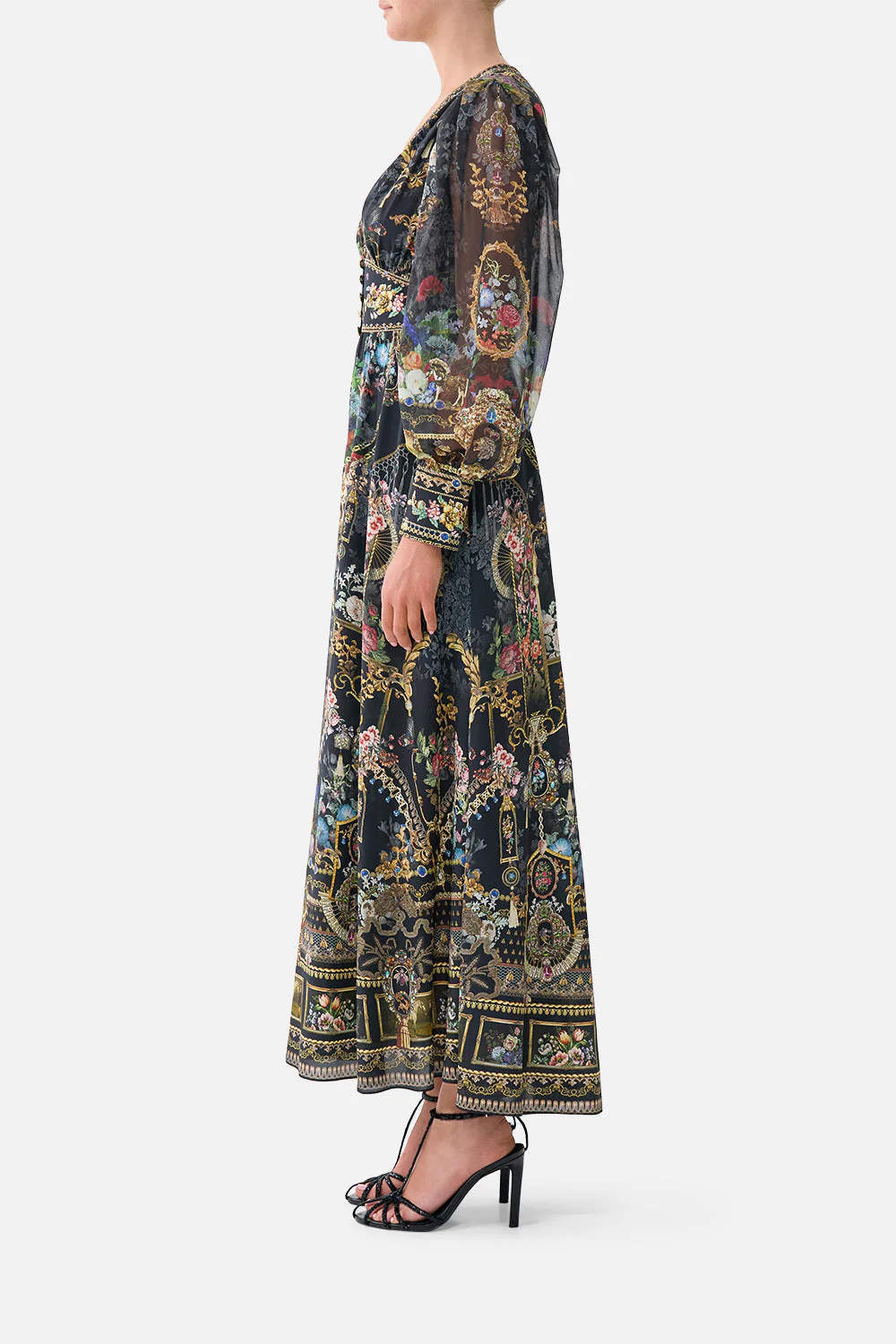 SHAPED WAISTBAND DRESS WITH GATHERED SLEEVES NIGHT GARDEN - Image 4