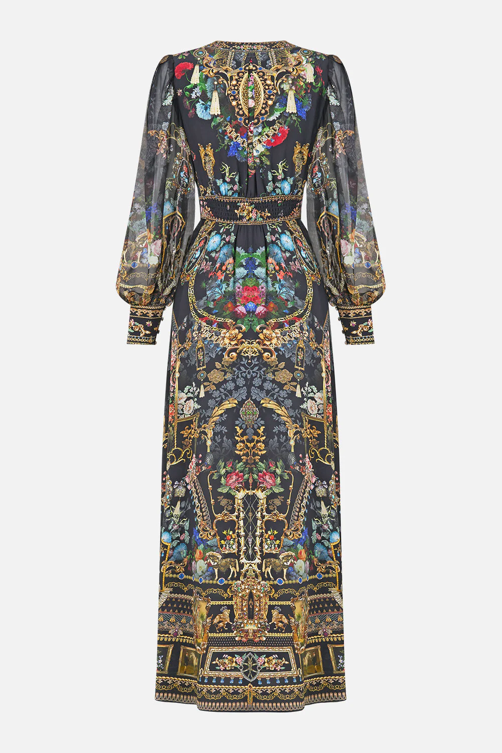 SHAPED WAISTBAND DRESS WITH GATHERED SLEEVES NIGHT GARDEN - Image 6